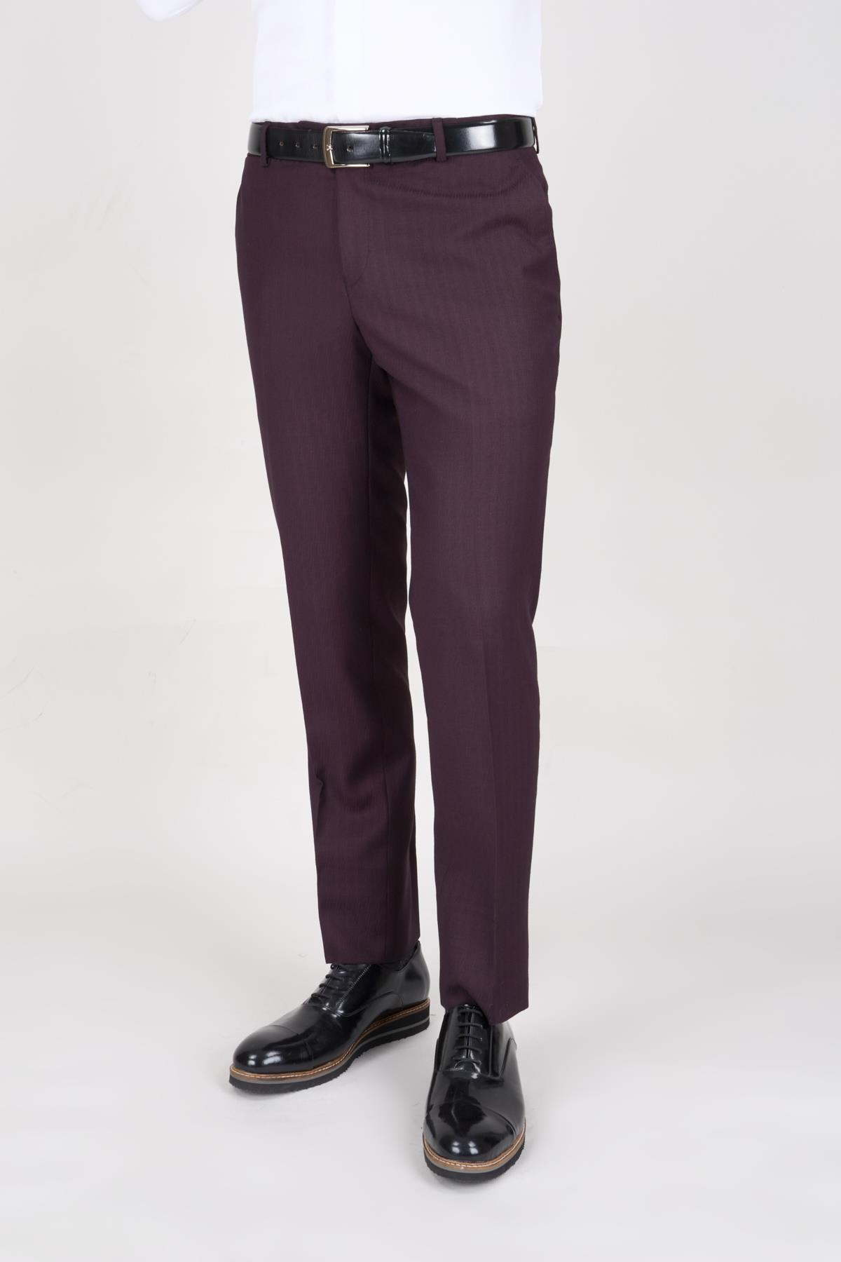 Erkek Slim Fit Damatlık Smokin Şal Yaka Bordo Yelekli Takım Elbise