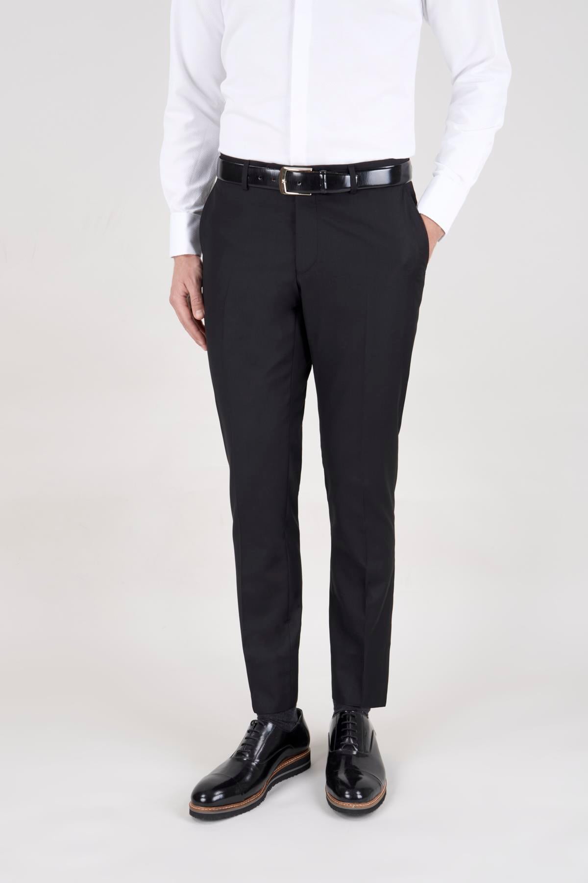 Erkek Slim Fit Damatlık Smokin Şal Yaka Siyah Yelekli Takım Elbise