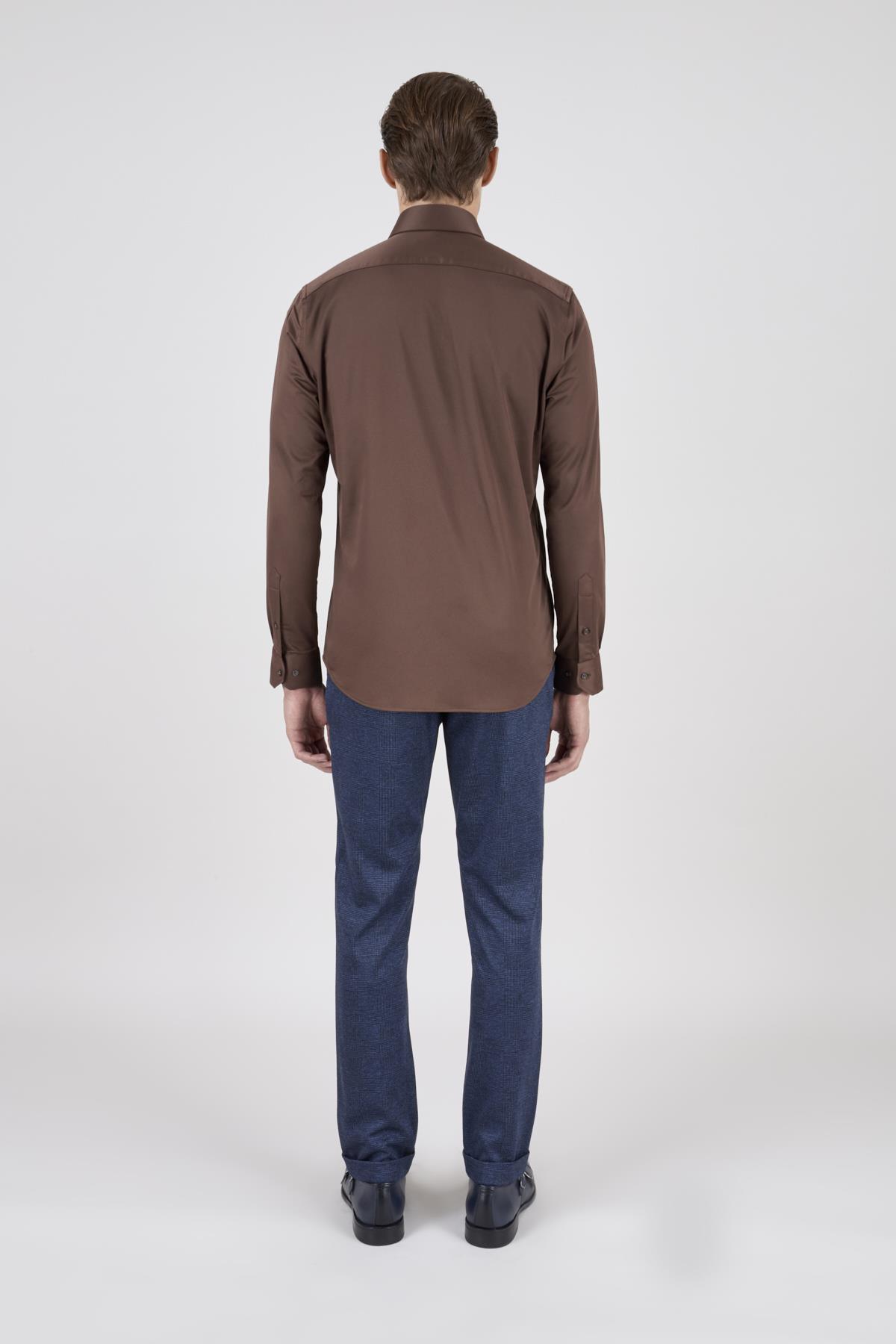 Erkek Slim Fit Kahverengi Gömlek