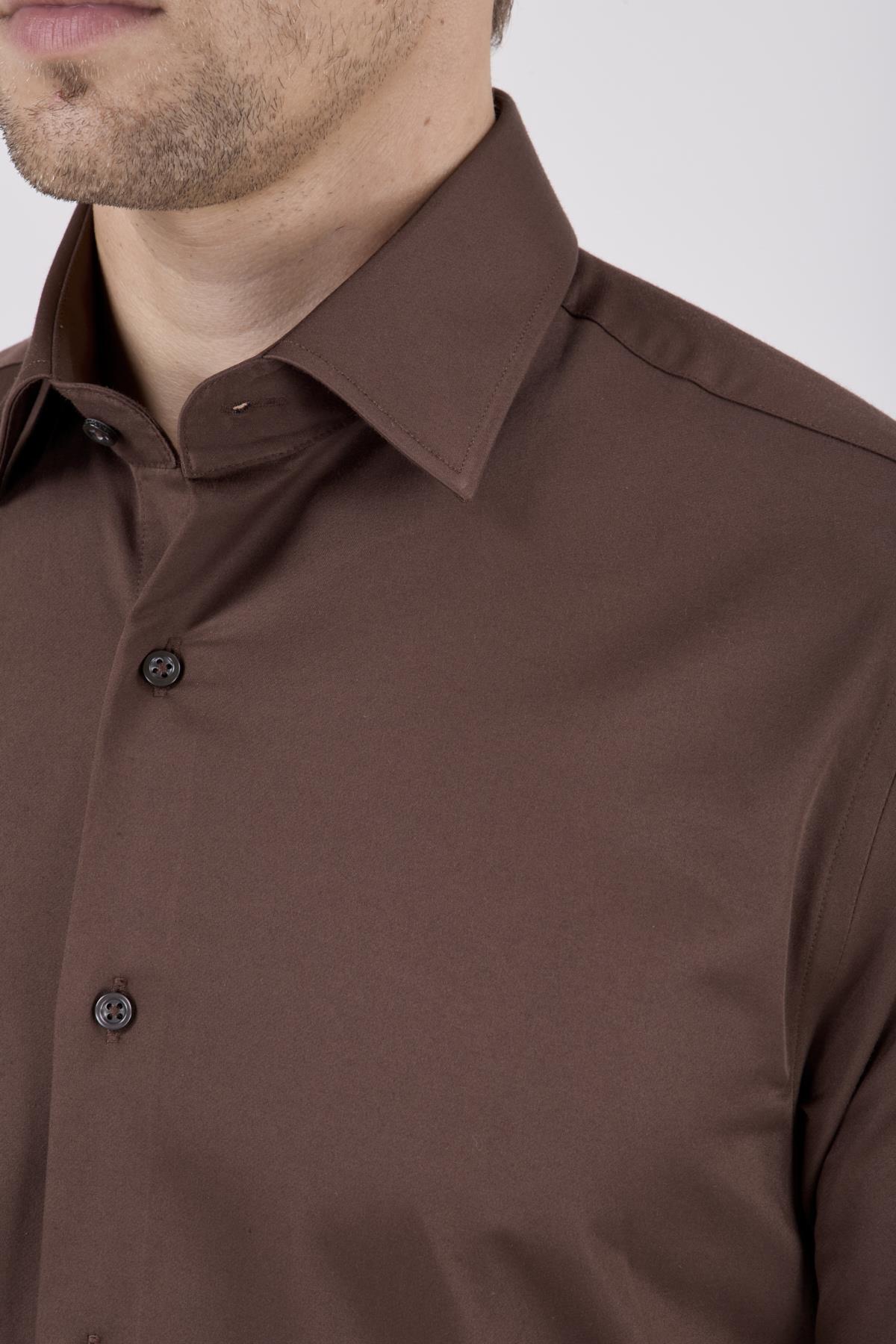 Erkek Slim Fit Kahverengi Gömlek