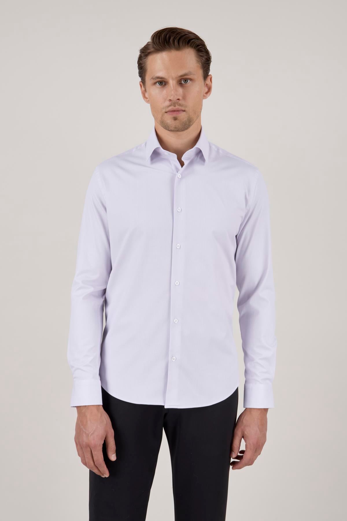 Erkek Slim Fit Lila Gömlek