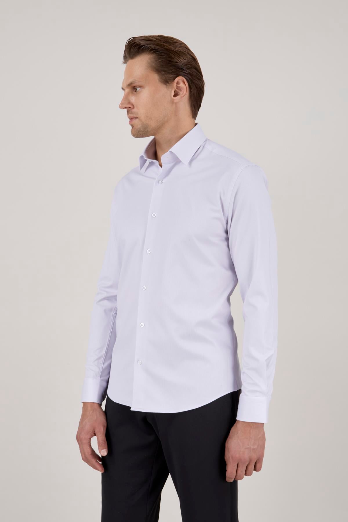 Erkek Slim Fit Lila Gömlek