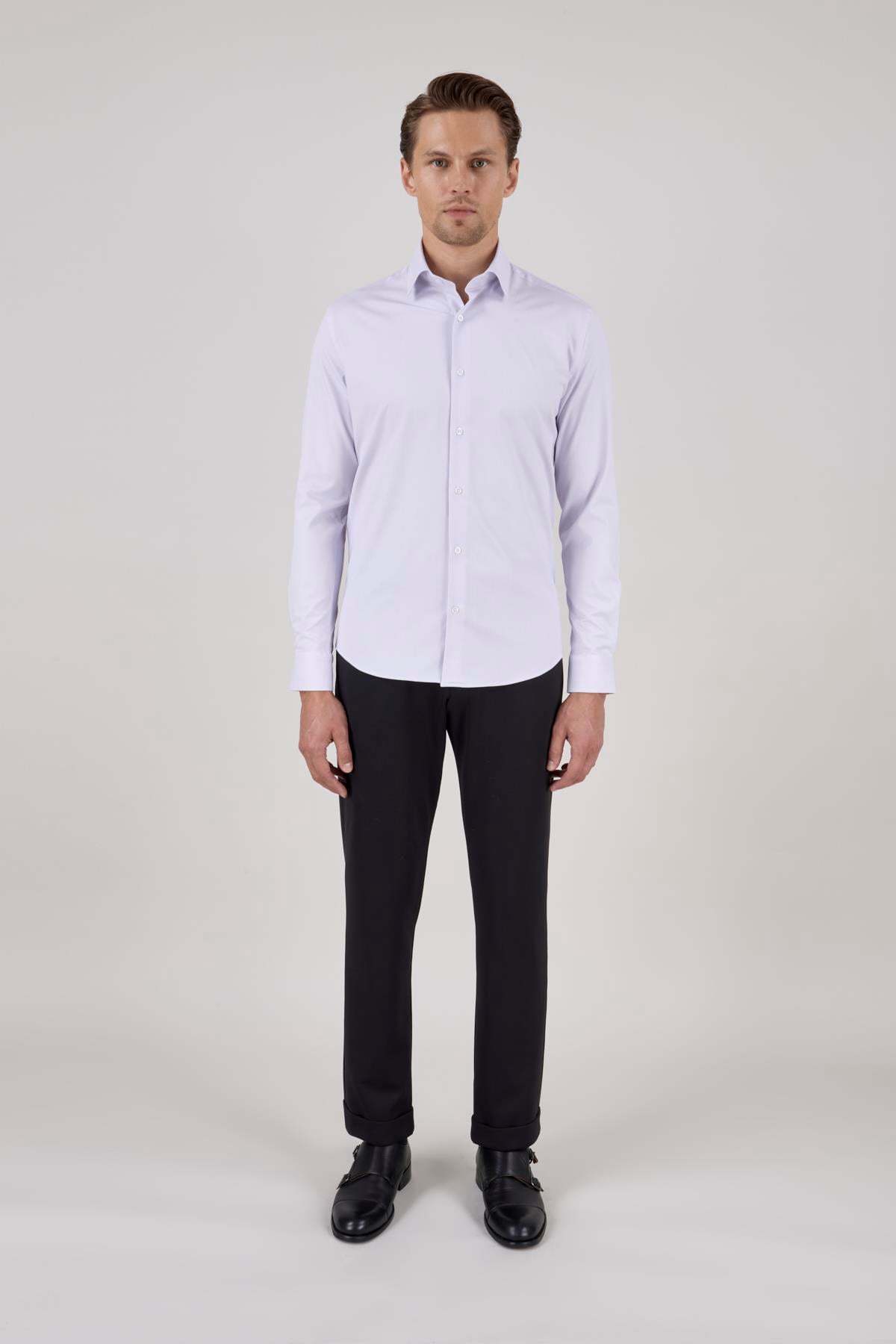 Erkek Slim Fit Lila Gömlek