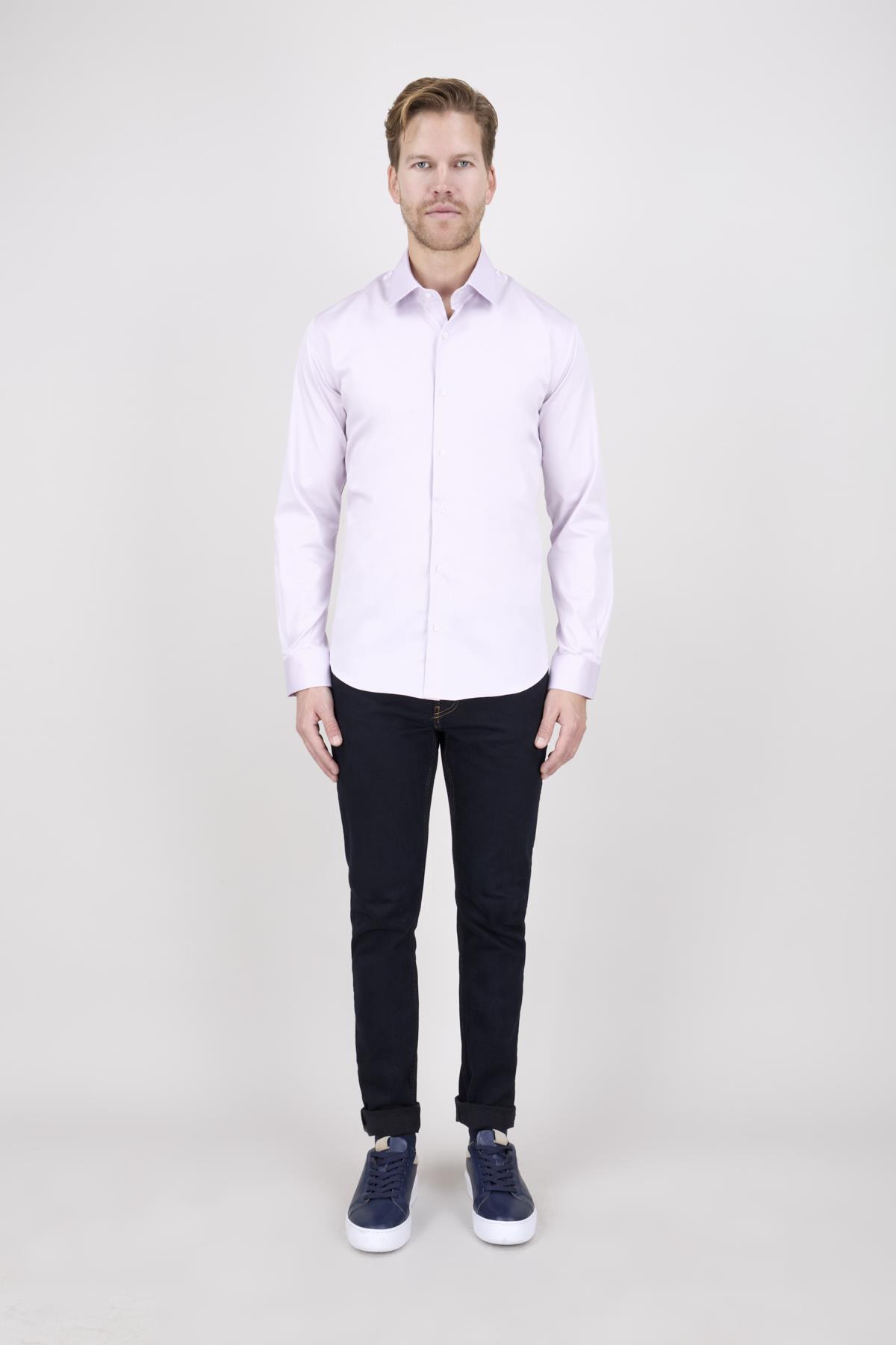 Erkek Slim Fit Lila Gömlek