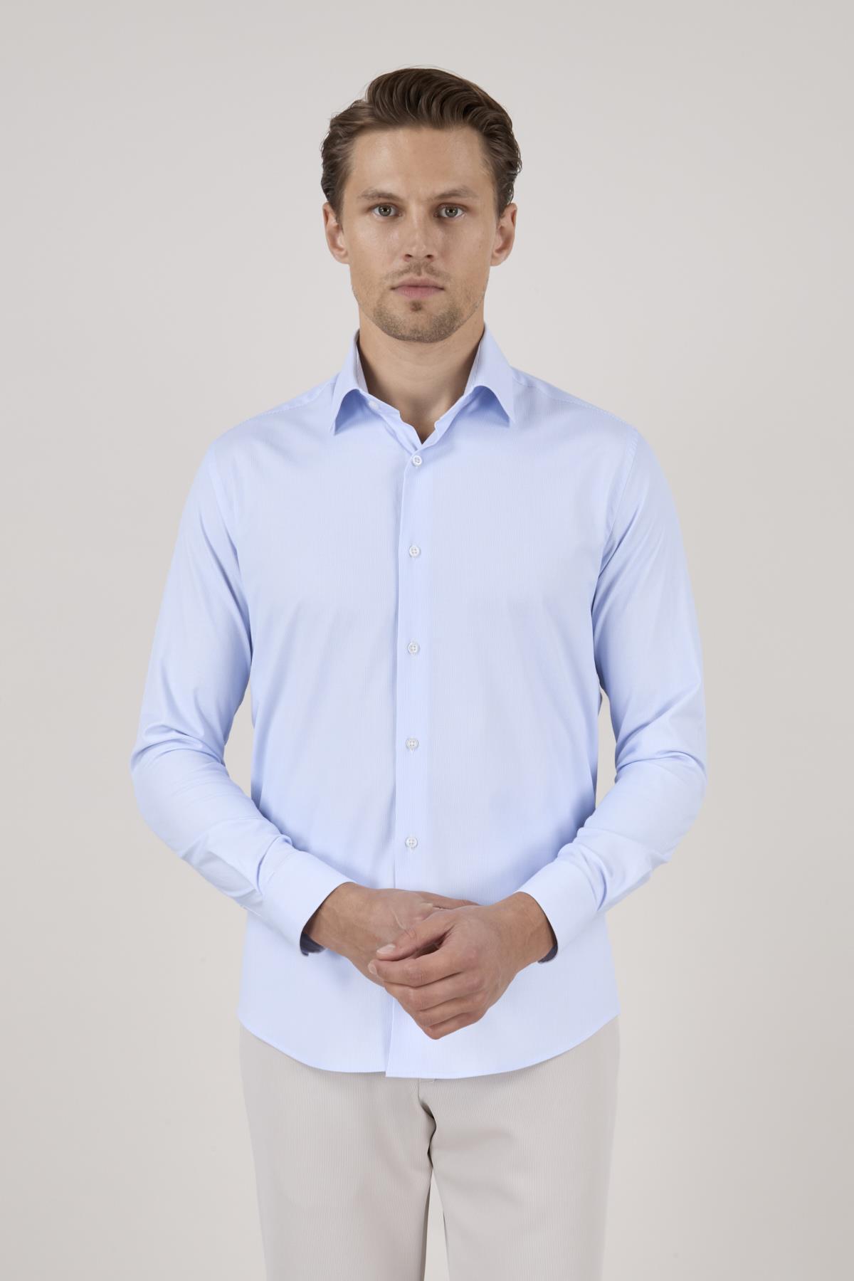Erkek Slim Fit Mavi Gömlek