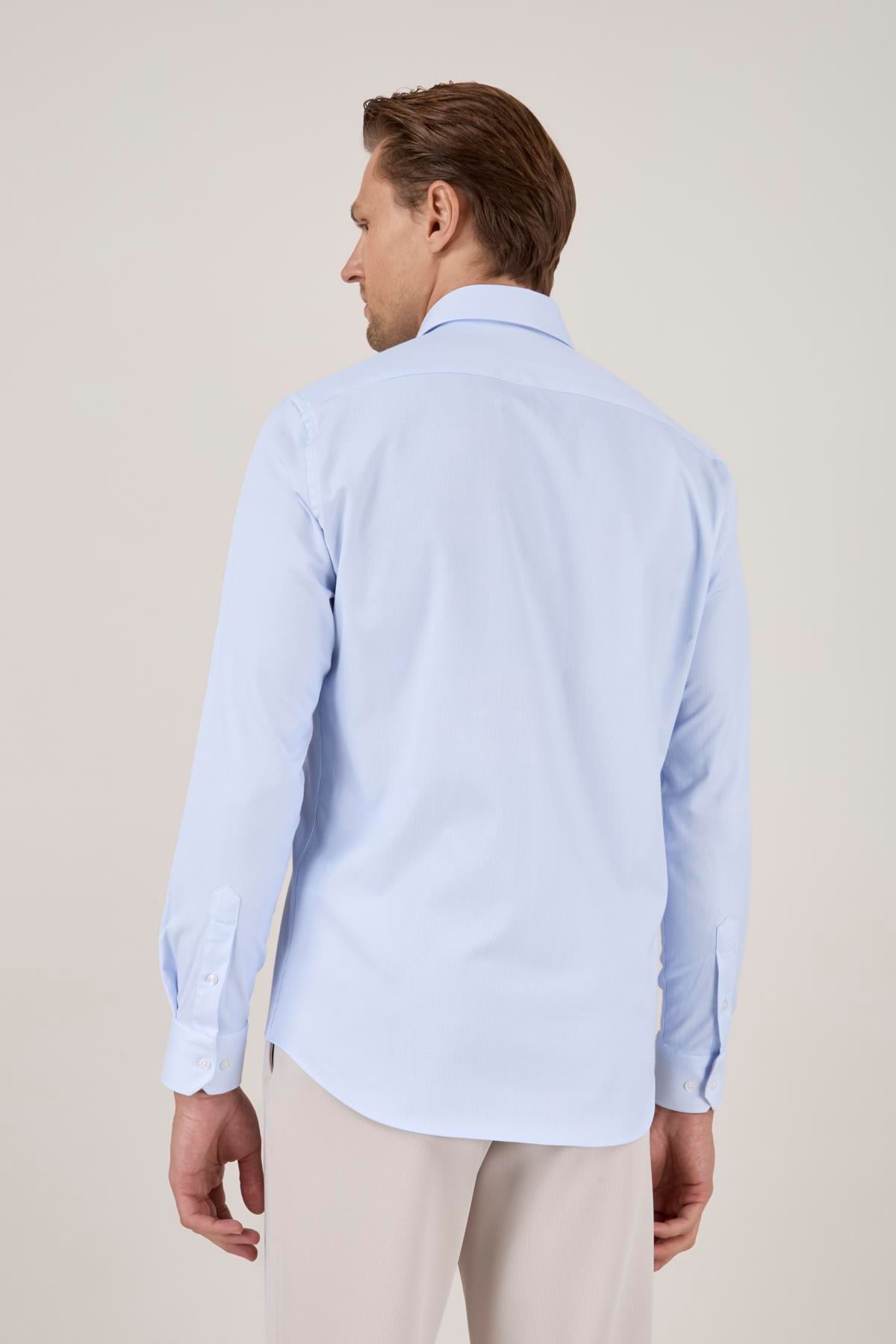 Erkek Slim Fit Mavi Gömlek