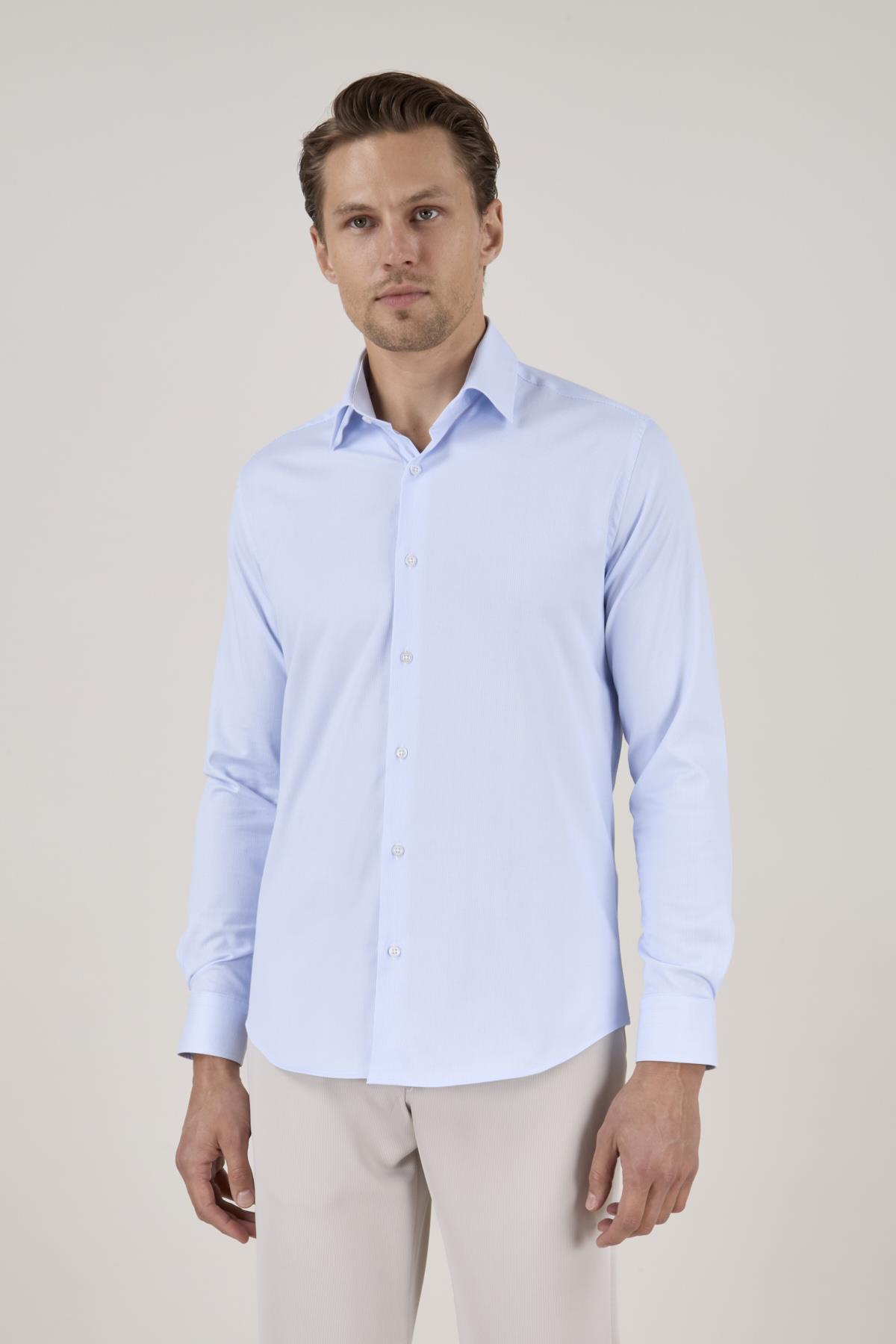 Erkek Slim Fit Mavi Gömlek