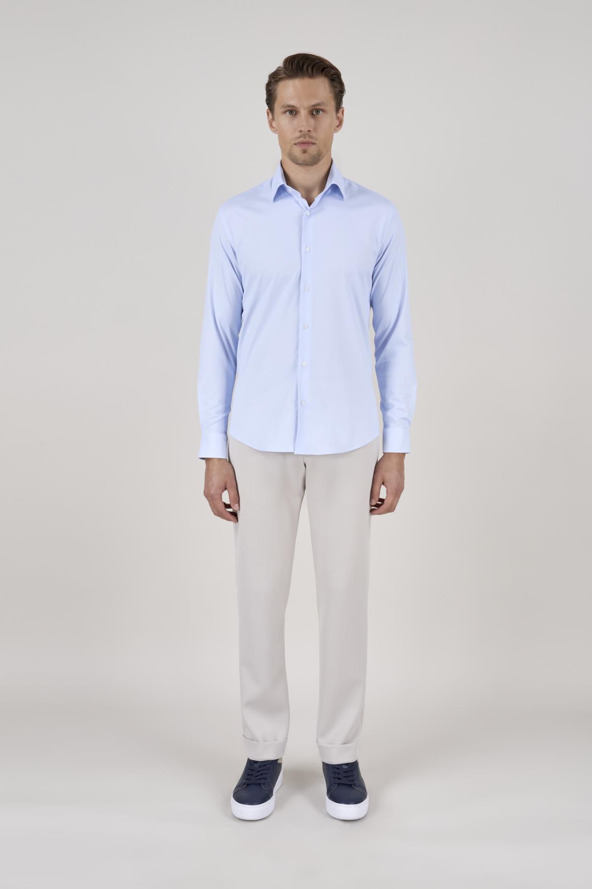 Erkek Slim Fit Mavi Gömlek