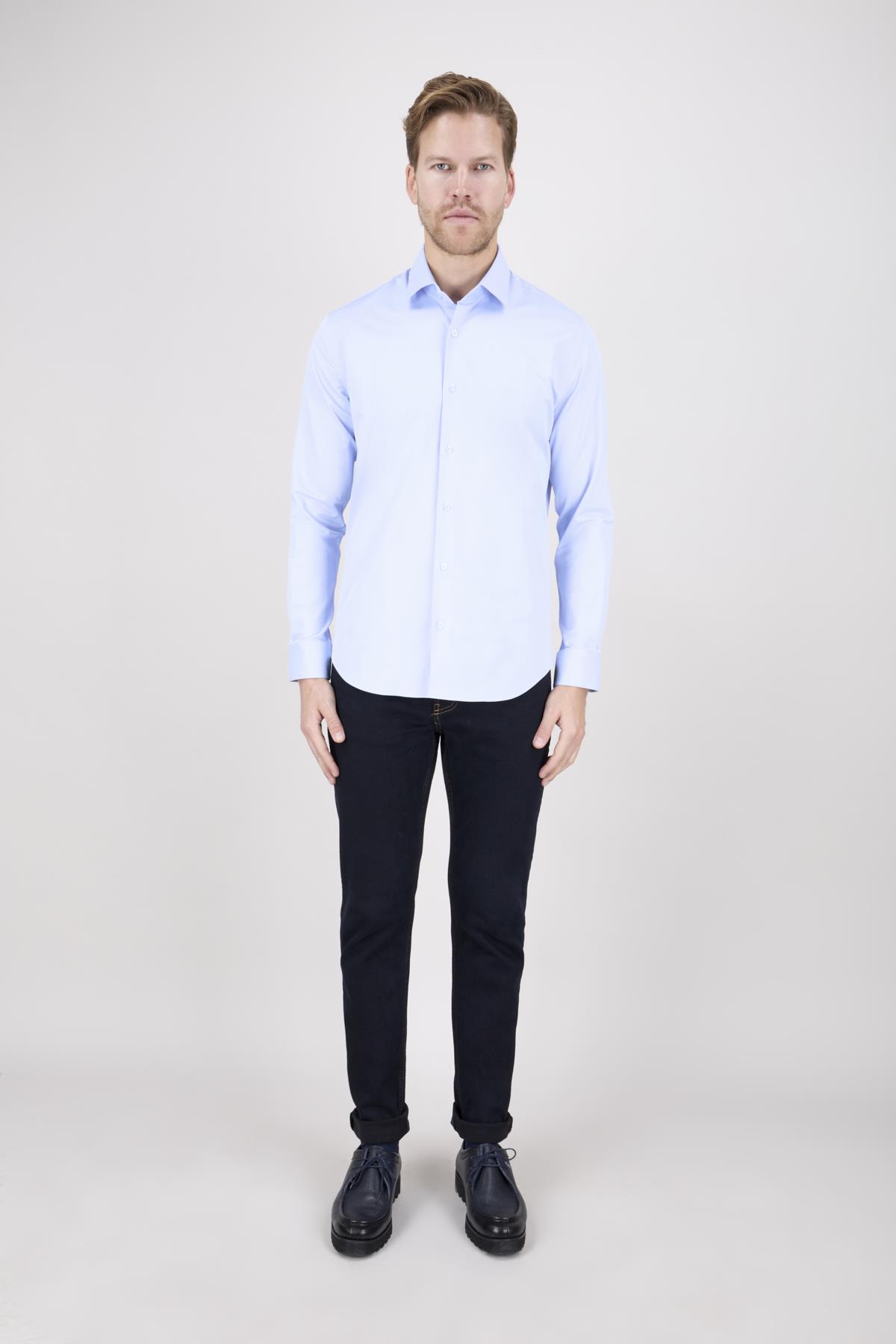 Erkek Slim Fit Mavi Gömlek