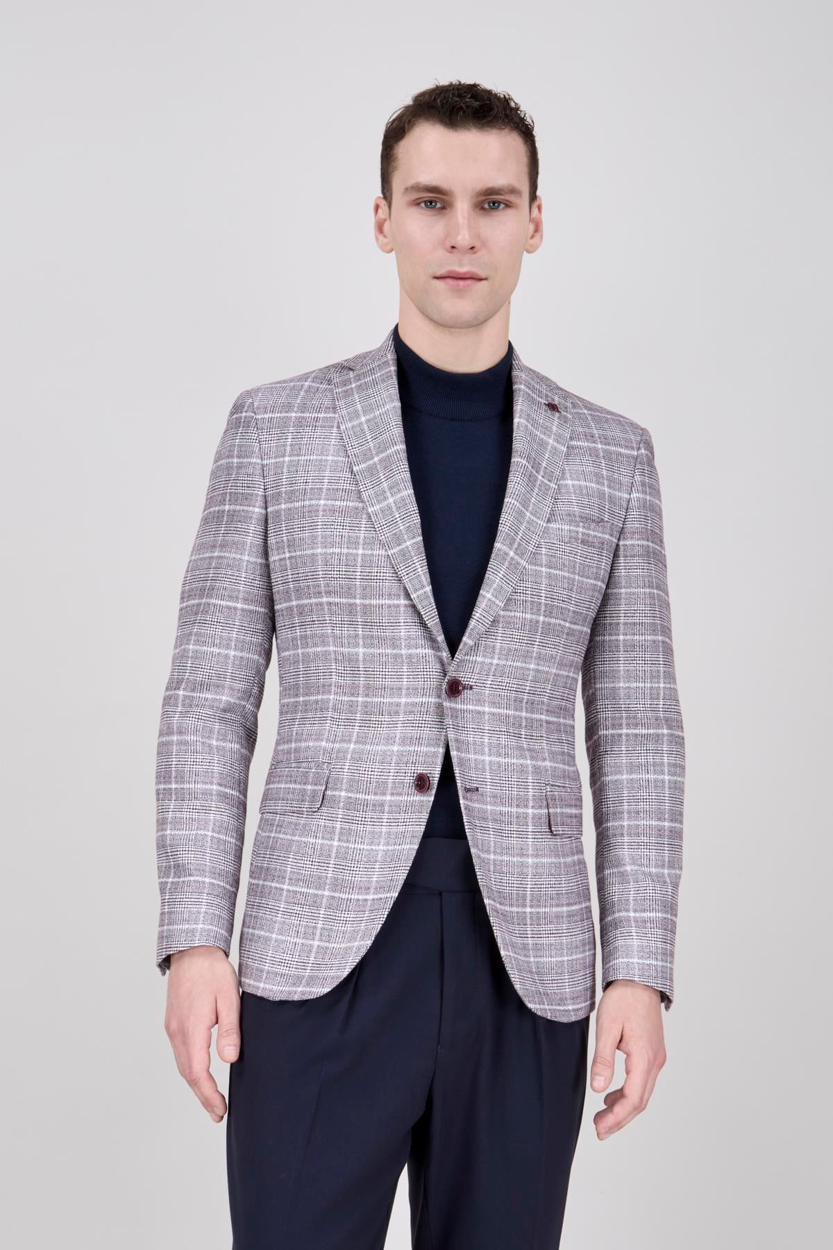 Erkek Slim Fit Mono Yaka Bordo Yarım Astar Ceket