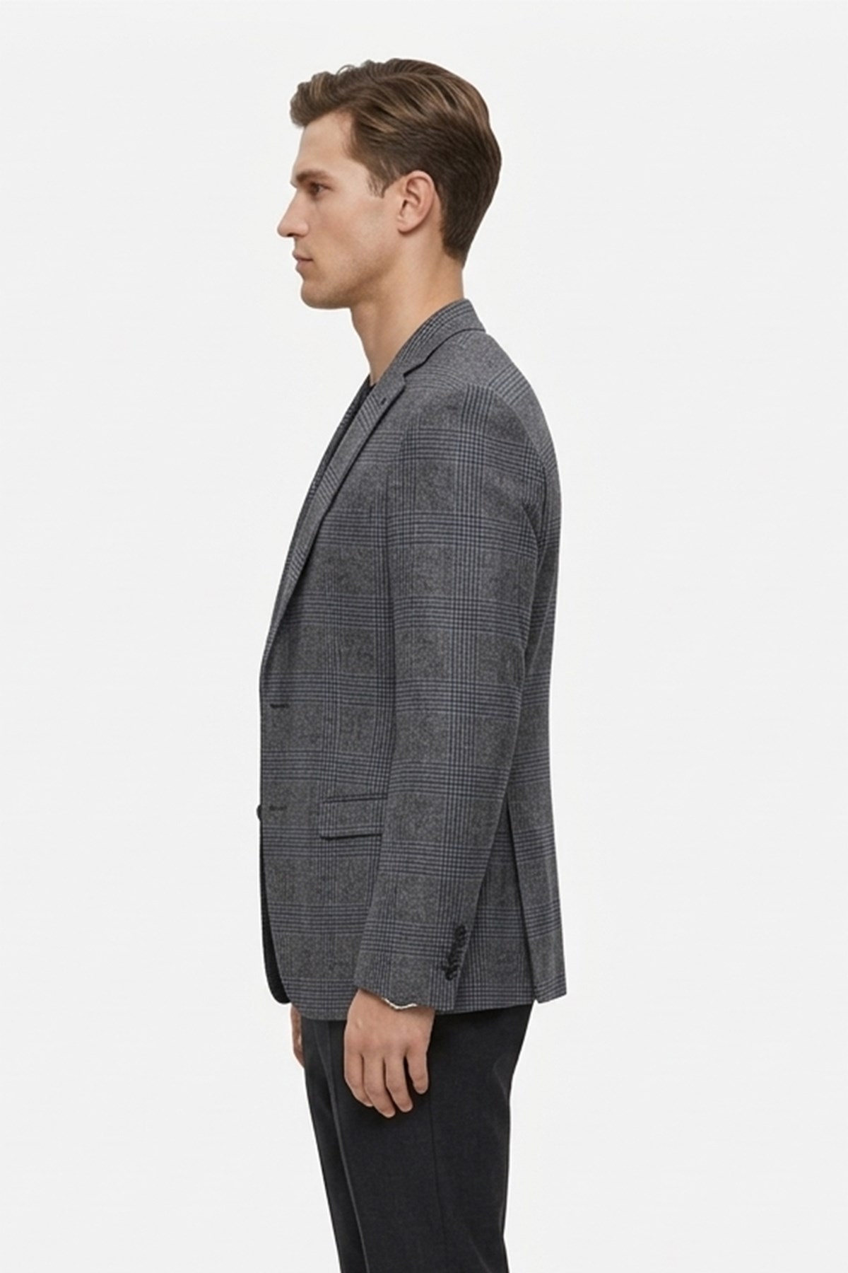 Erkek Slim Fit Mono Yaka Füme Ceket