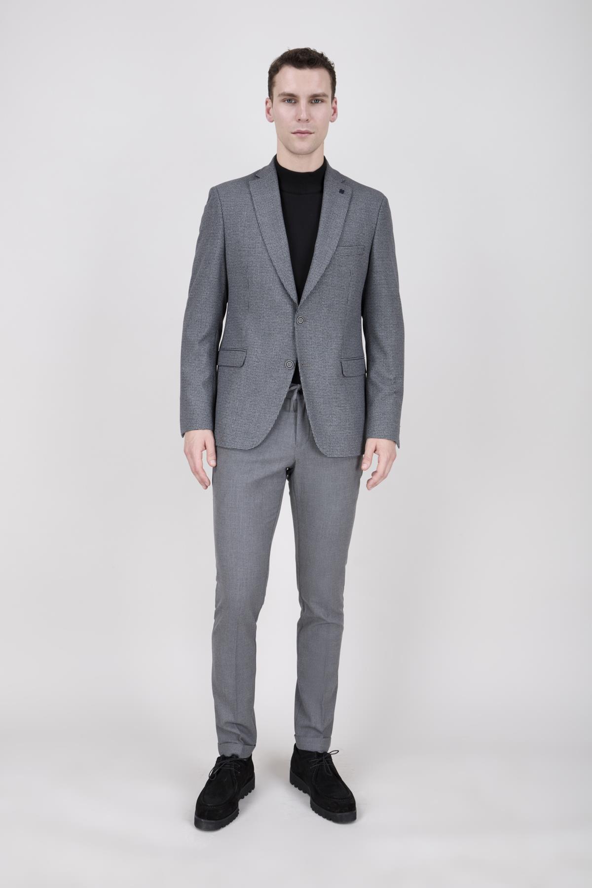 Erkek Slim Fit Mono Yaka Gri Ceket