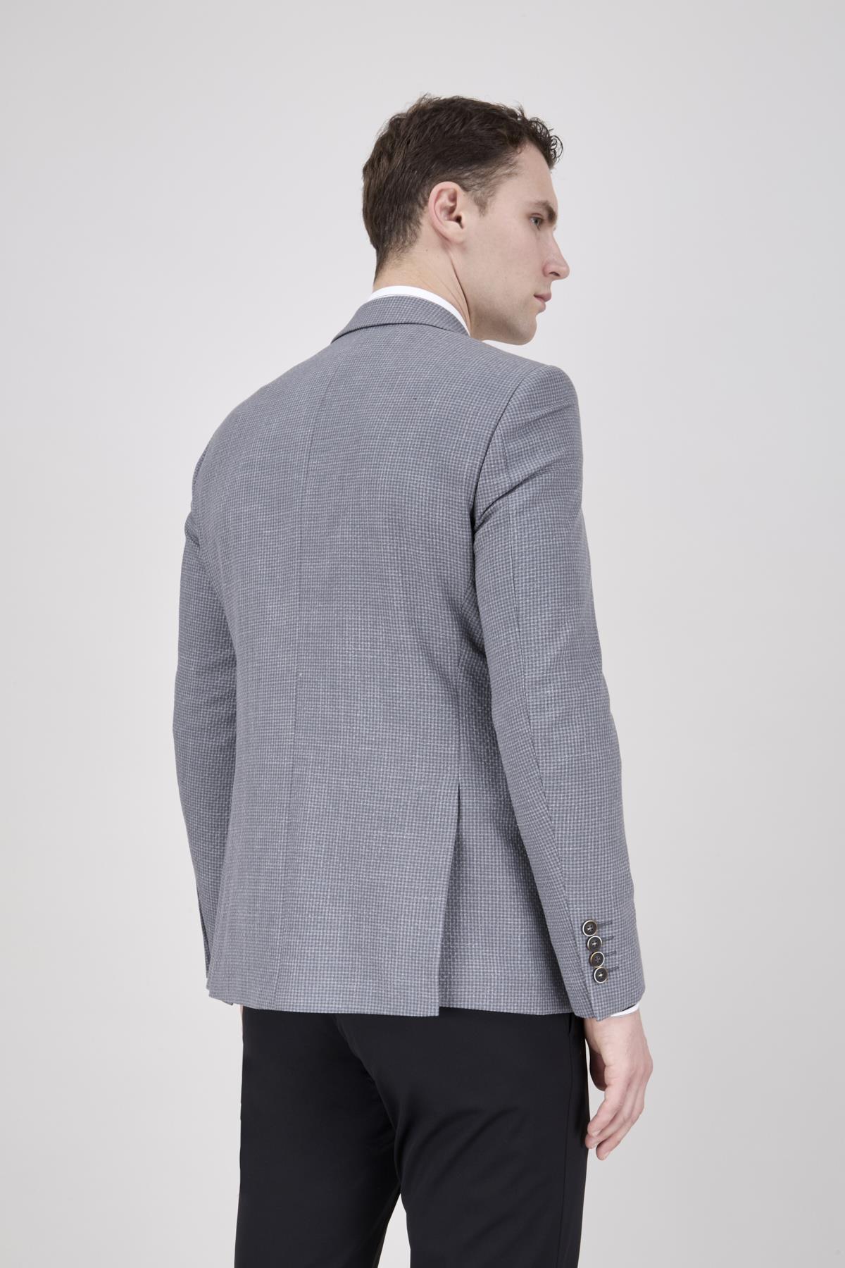 Erkek Slim Fit Mono Yaka Gri Ceket