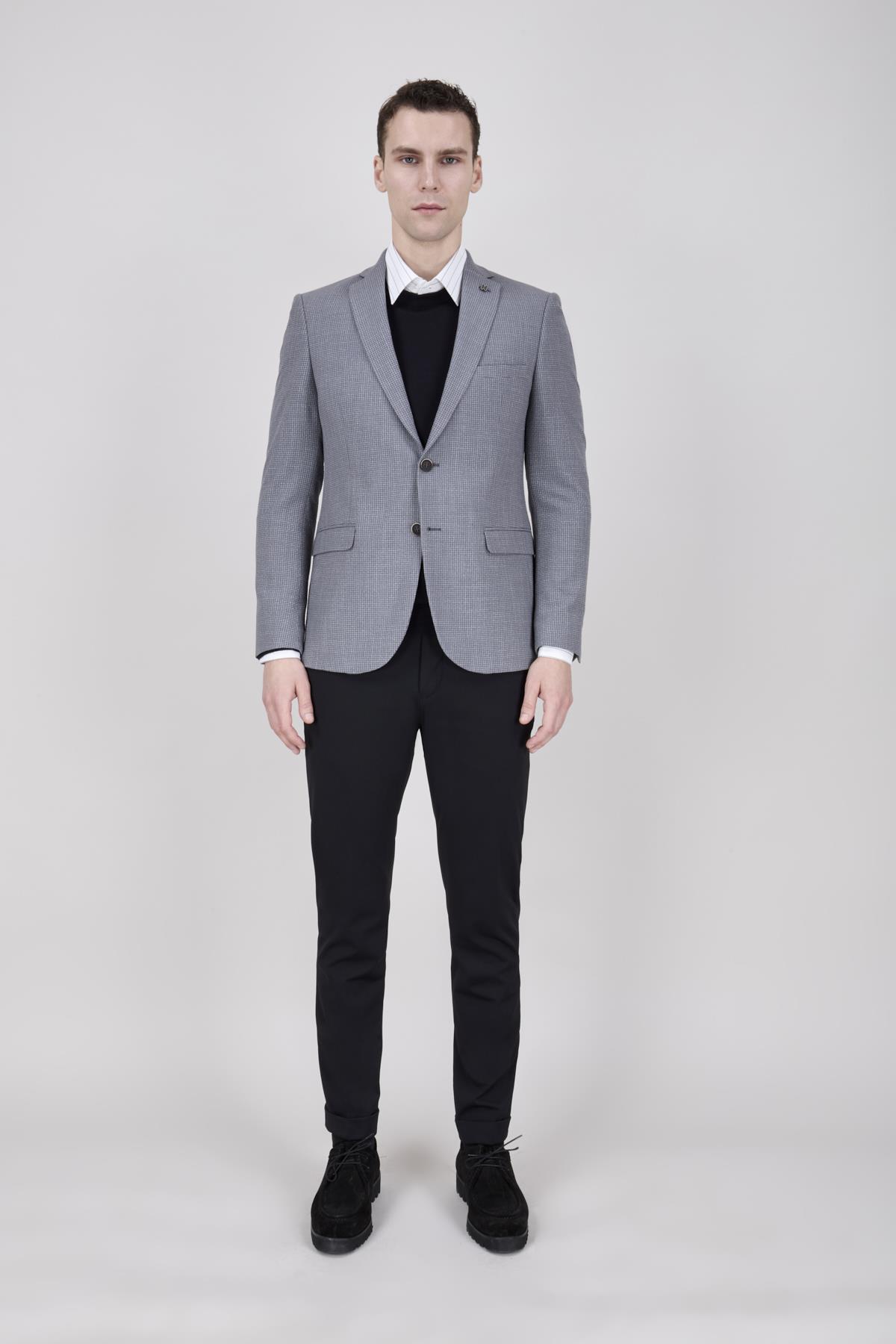 Erkek Slim Fit Mono Yaka Gri Ceket