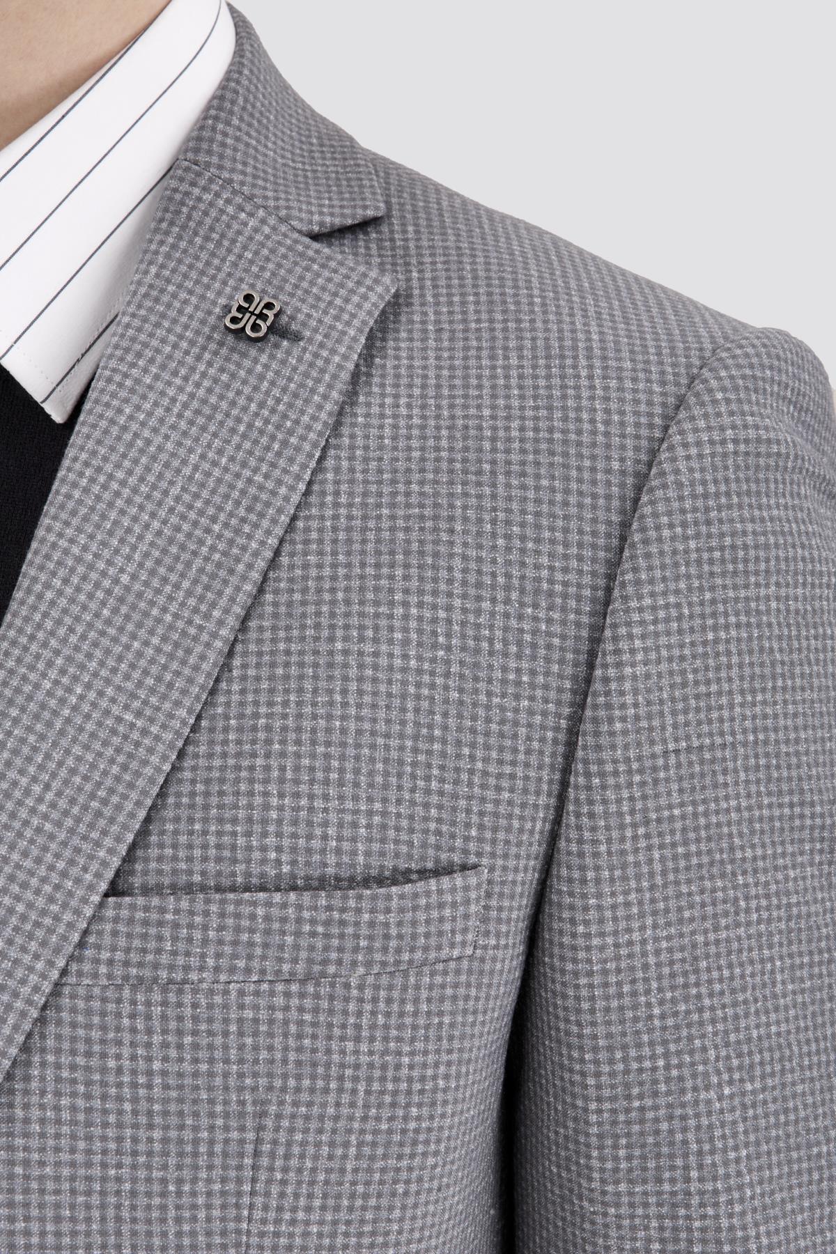 Erkek Slim Fit Mono Yaka Gri Ceket