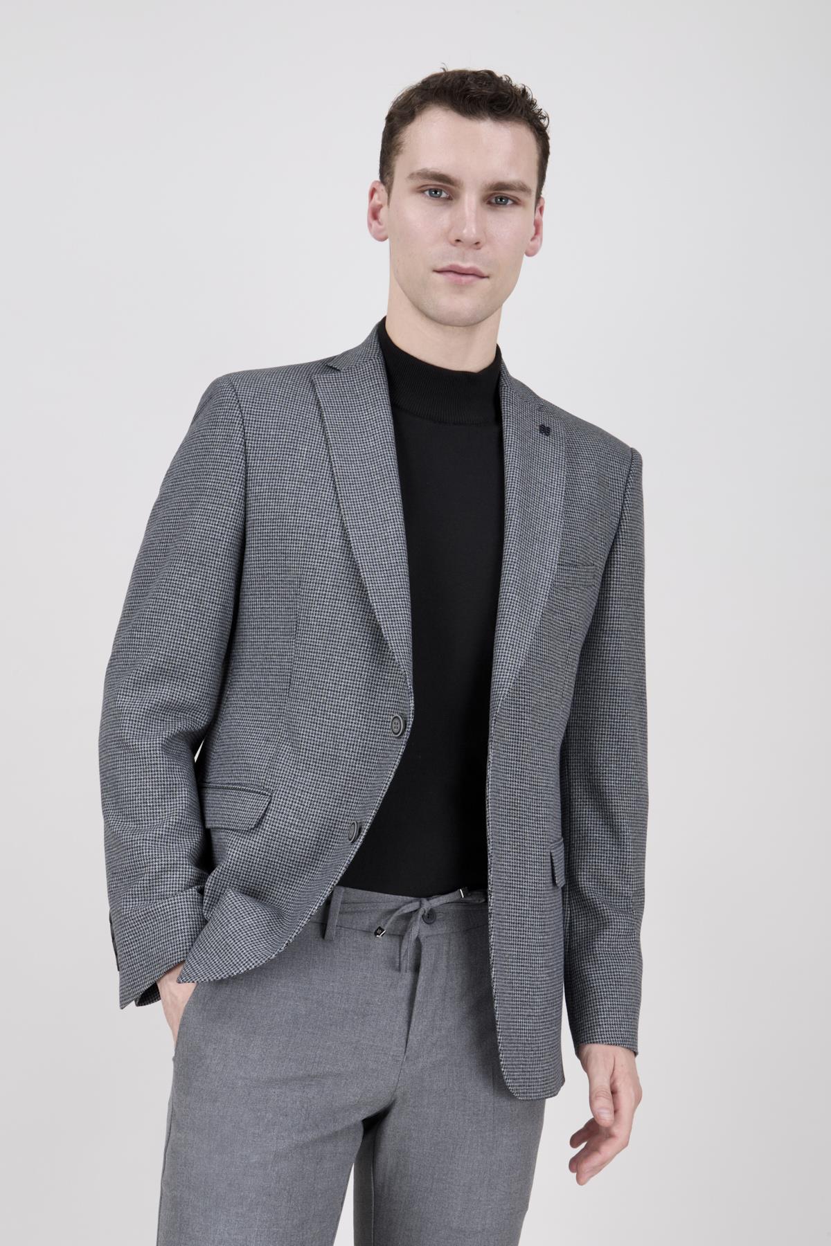 Erkek Slim Fit Mono Yaka Gri Ceket