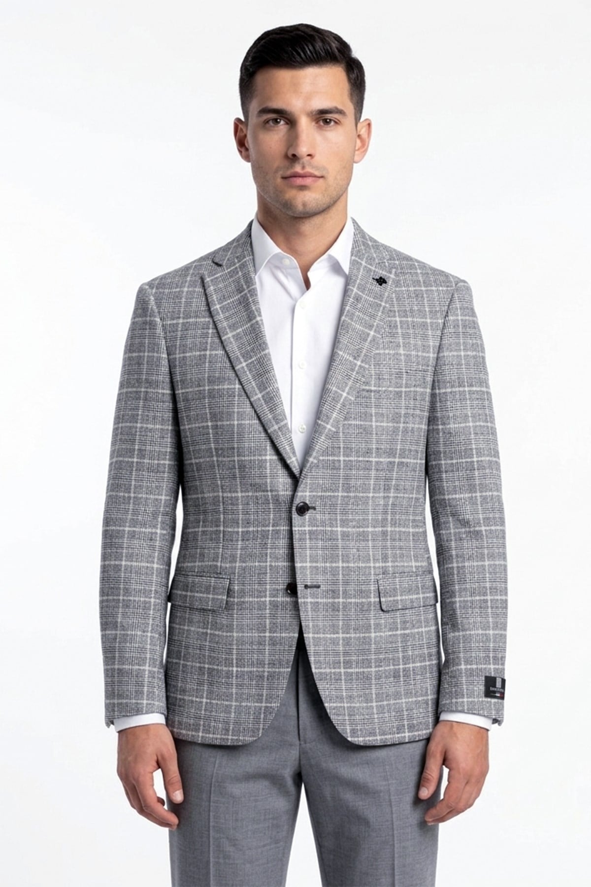 Erkek Slim Fit Mono Yaka Gri Yarım Astar Ceket