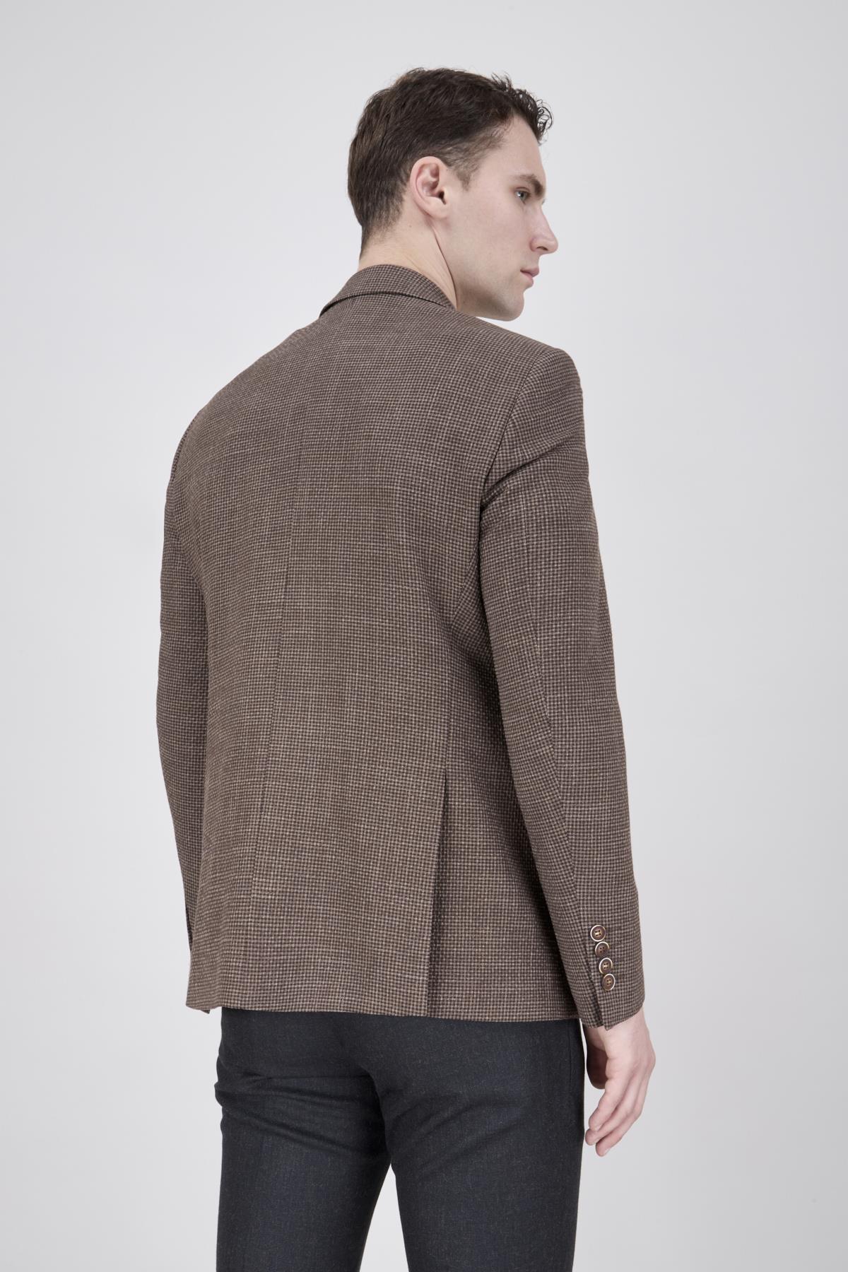 Erkek Slim Fit Mono Yaka Kahverengi Ceket