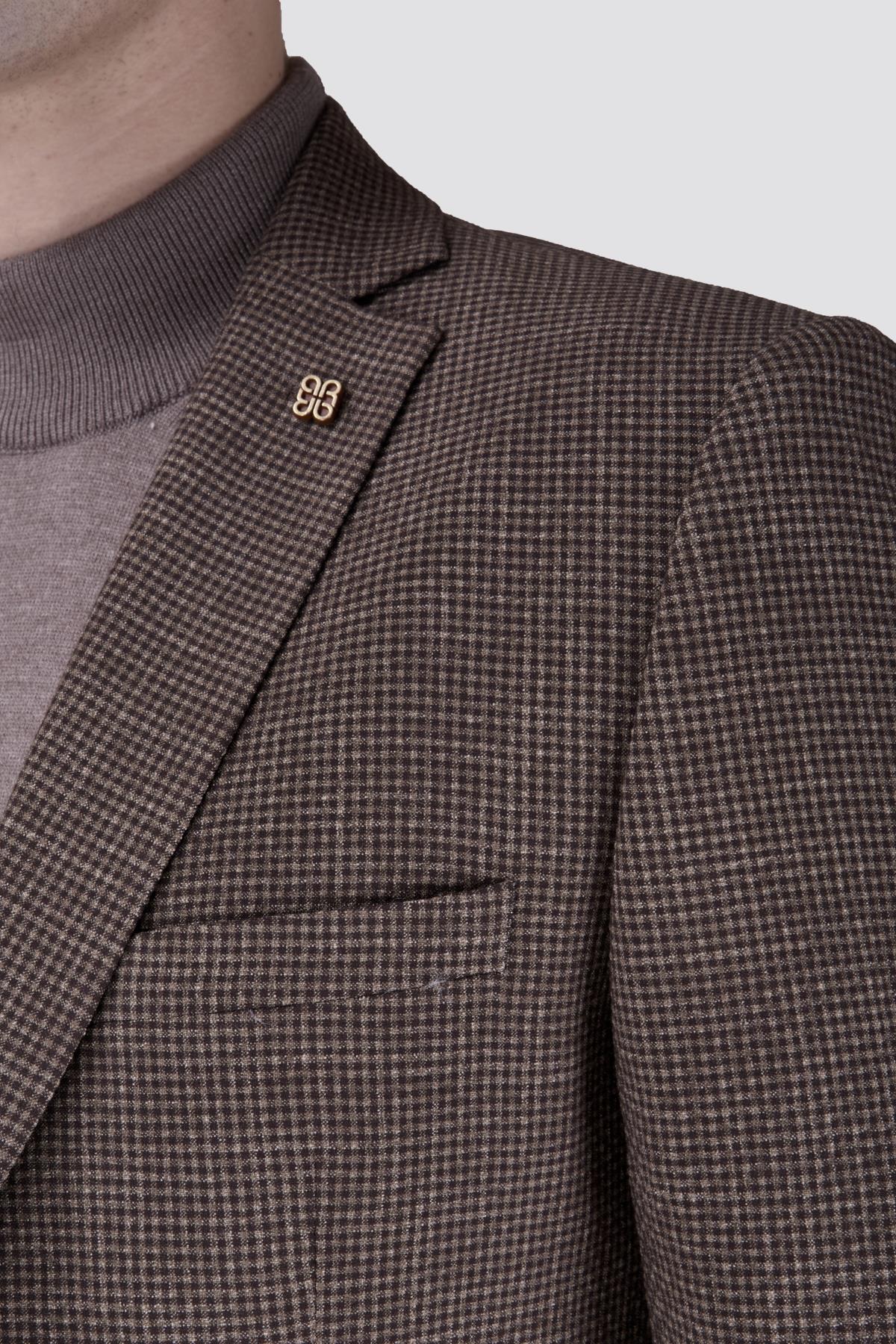 Erkek Slim Fit Mono Yaka Kahverengi Ceket