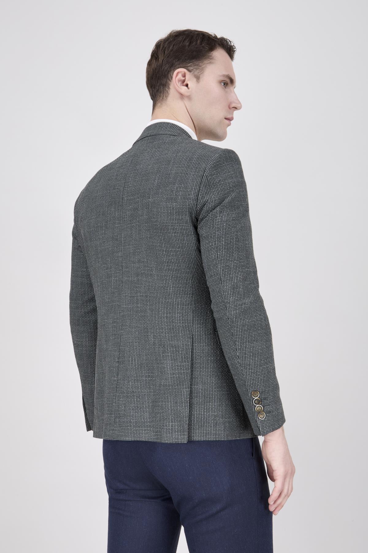 Erkek Slim Fit Mono Yaka Koyu Yeşil Ceket
