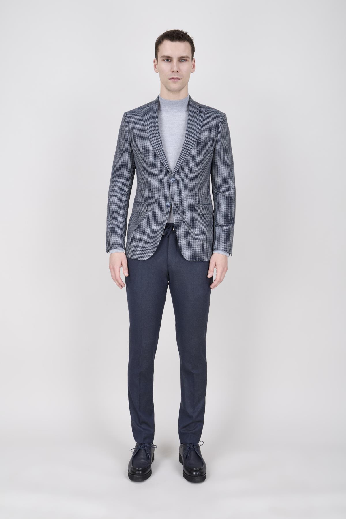 Erkek Slim Fit Mono Yaka Lacivert Ceket