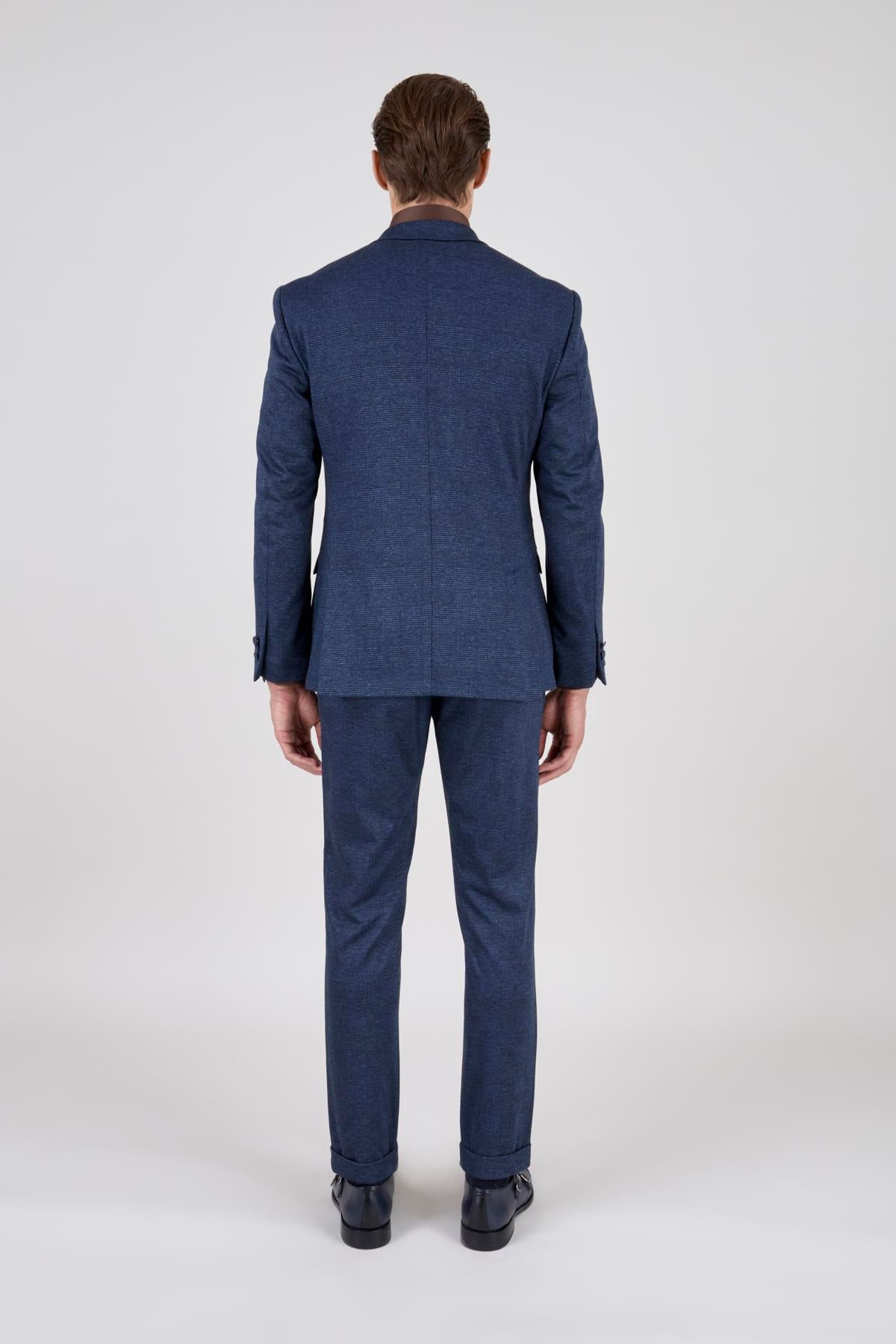 Erkek Slim Fit Mono Yaka Lacivert Takım Elbise