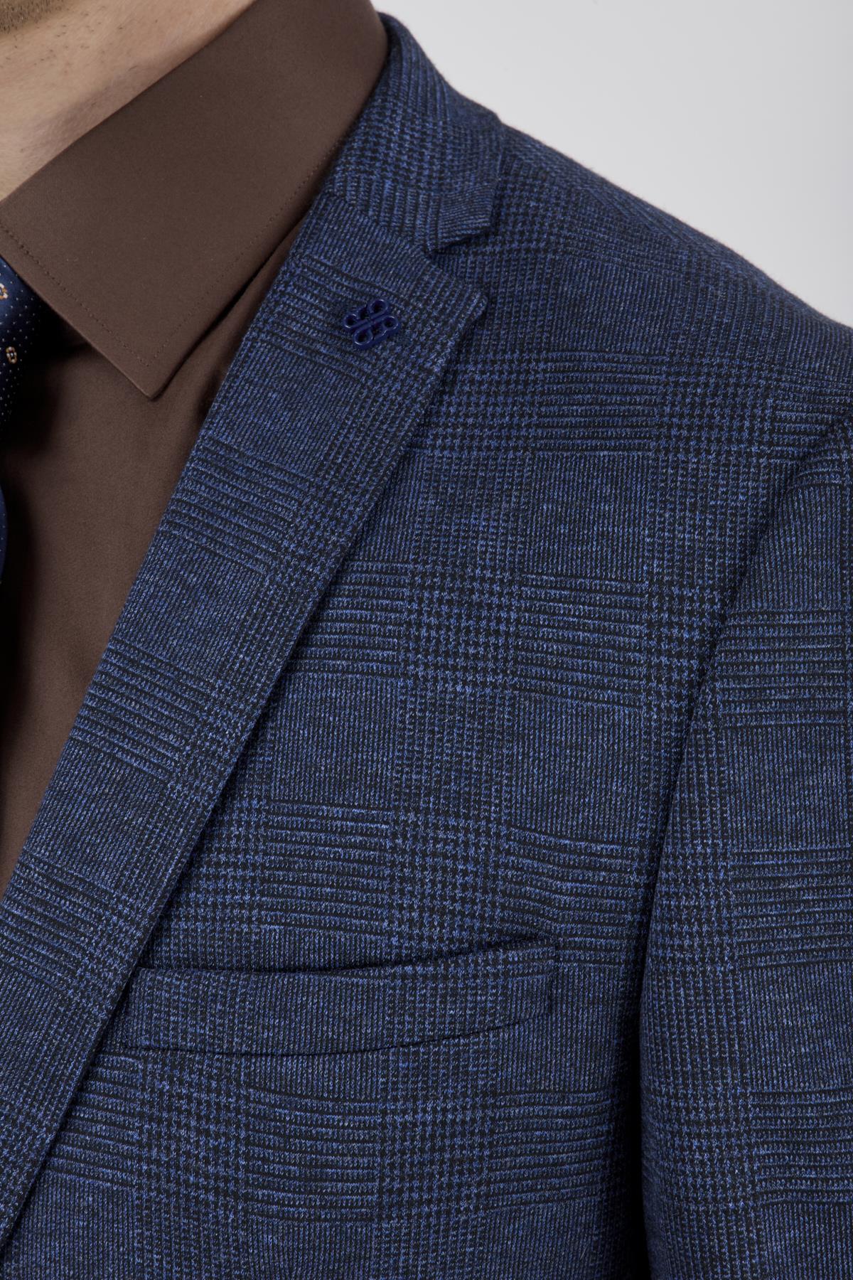 Erkek Slim Fit Mono Yaka Lacivert Takım Elbise