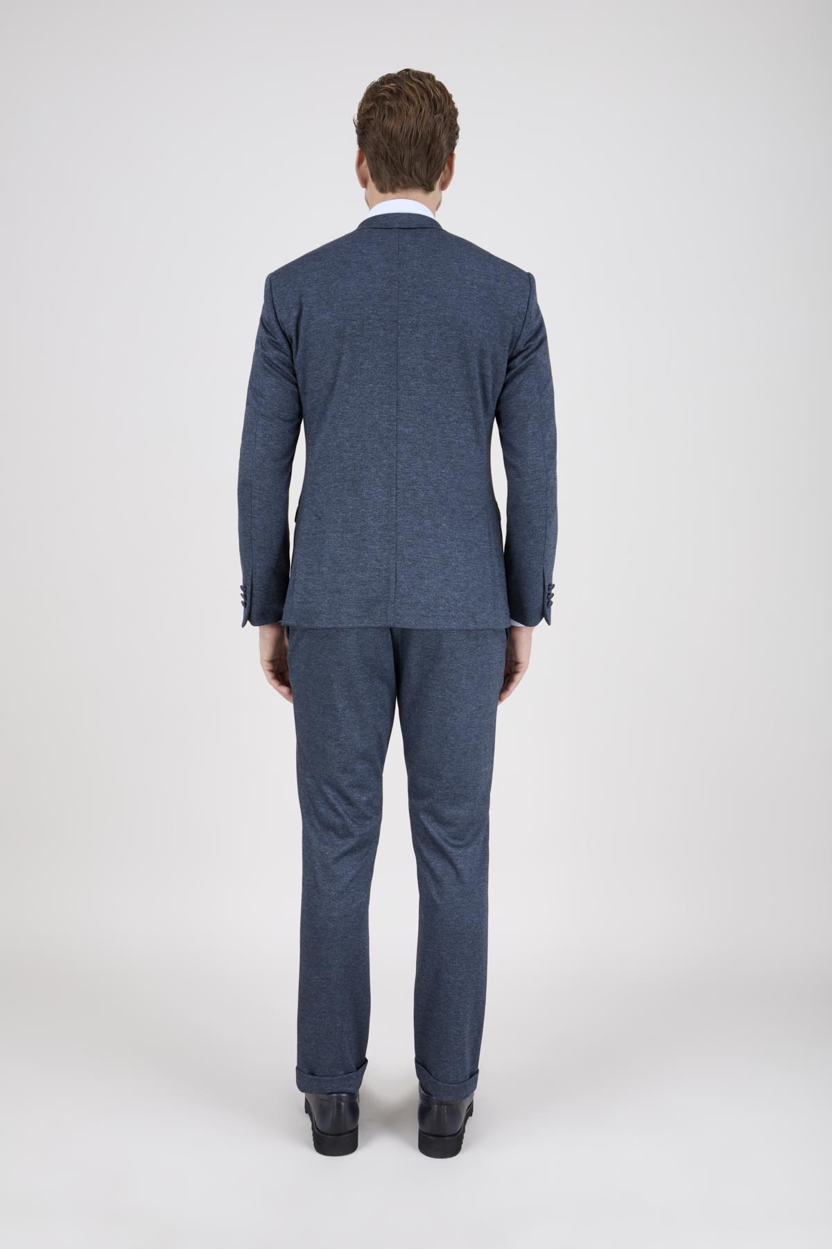Erkek Slim Fit Mono Yaka Petrol Takım Elbise