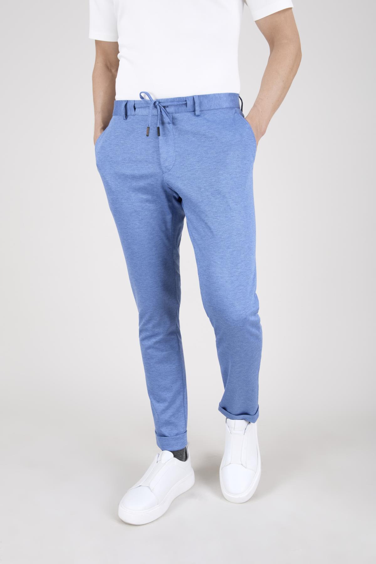 Erkek Slim Fit Mono Yaka Yarım Astar Açık Mavi Takım Elbise