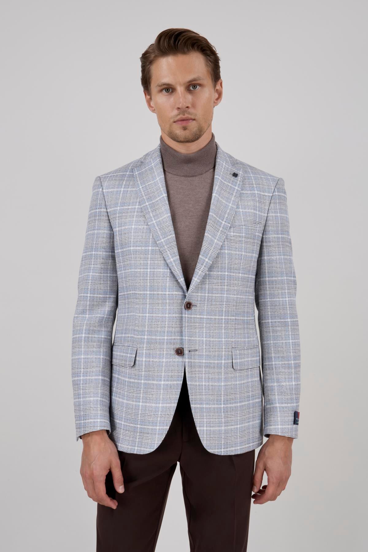 Erkek Slim Fit Mono Yaka Yarım Astar Açık Gri Ceket