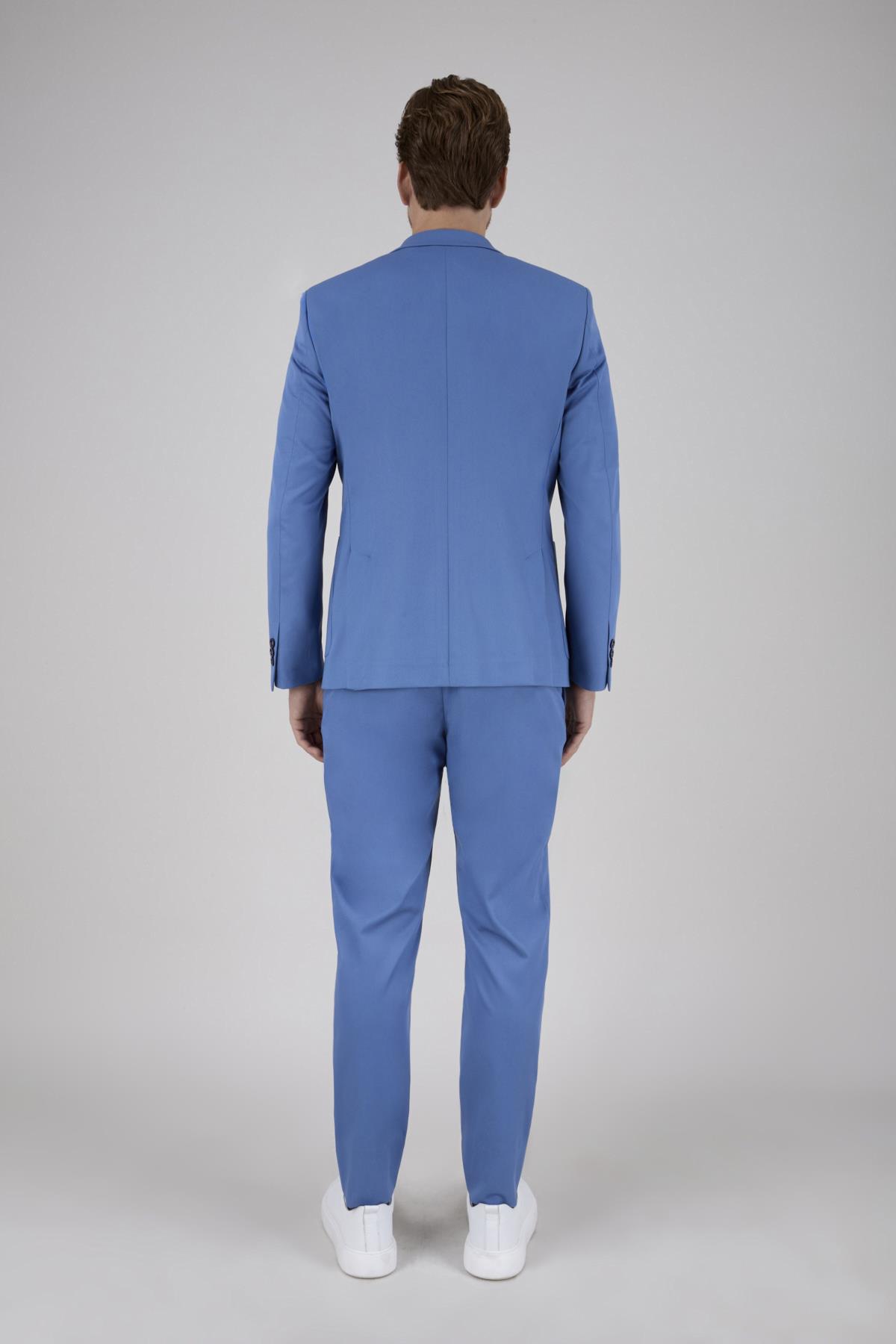 Erkek Slim Fit Mono Yaka Yarım Astar Açık Petrol Takım Elbise