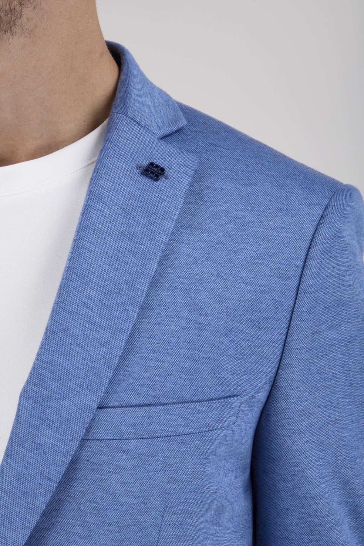 Erkek Slim Fit Mono Yaka Yarım Astar Açık Mavi Takım Elbise