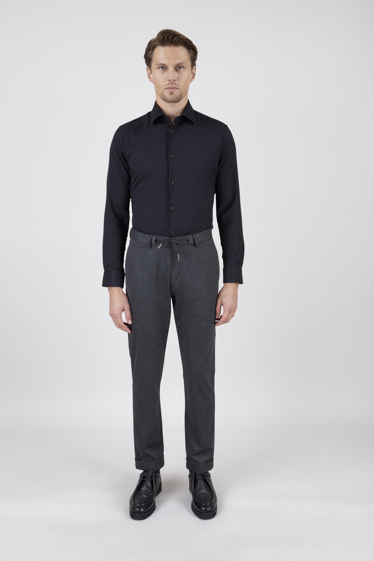 Erkek Slim Fit Mono Yaka Yarım Astar Antrasit Takım Elbise