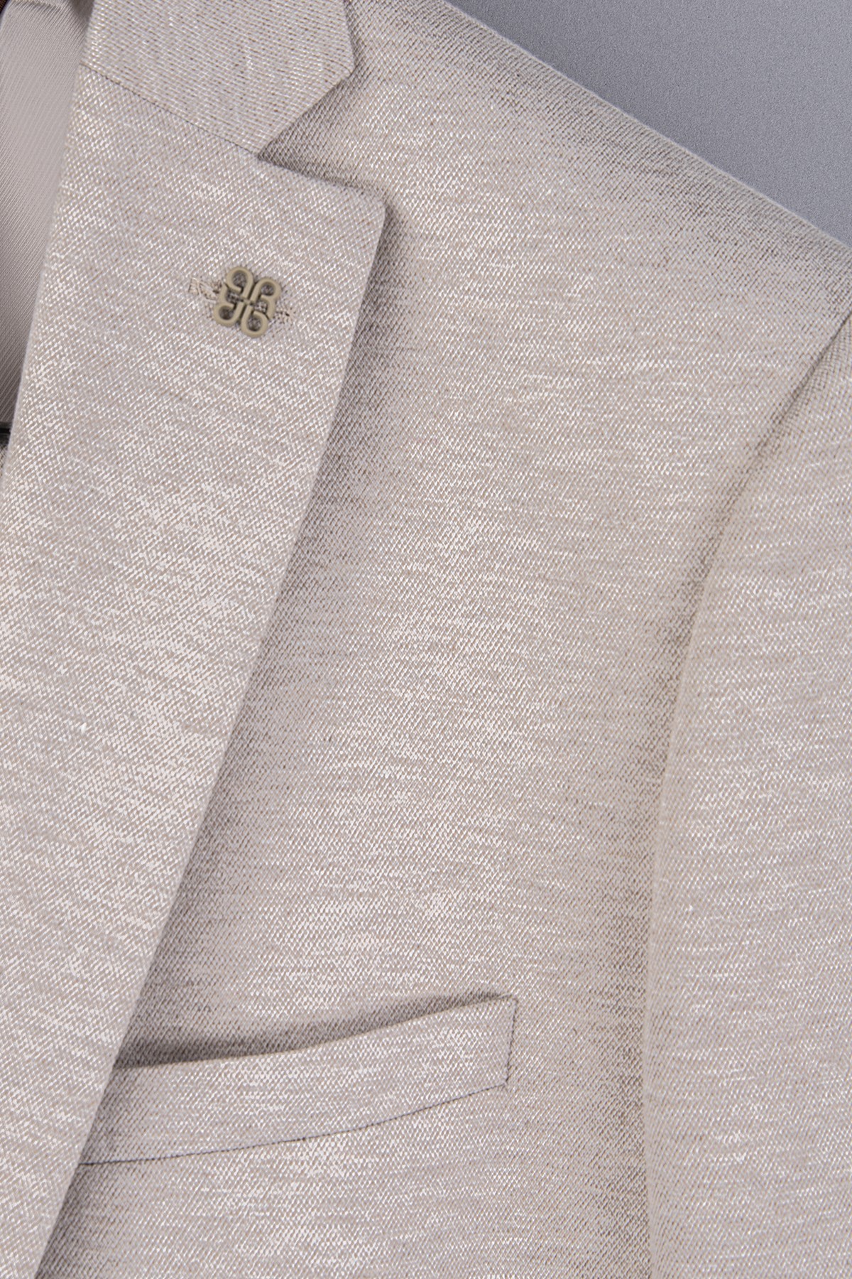 Erkek Slim Fit Mono Yaka Yarım Astar Açık Bej Takım Elbise
