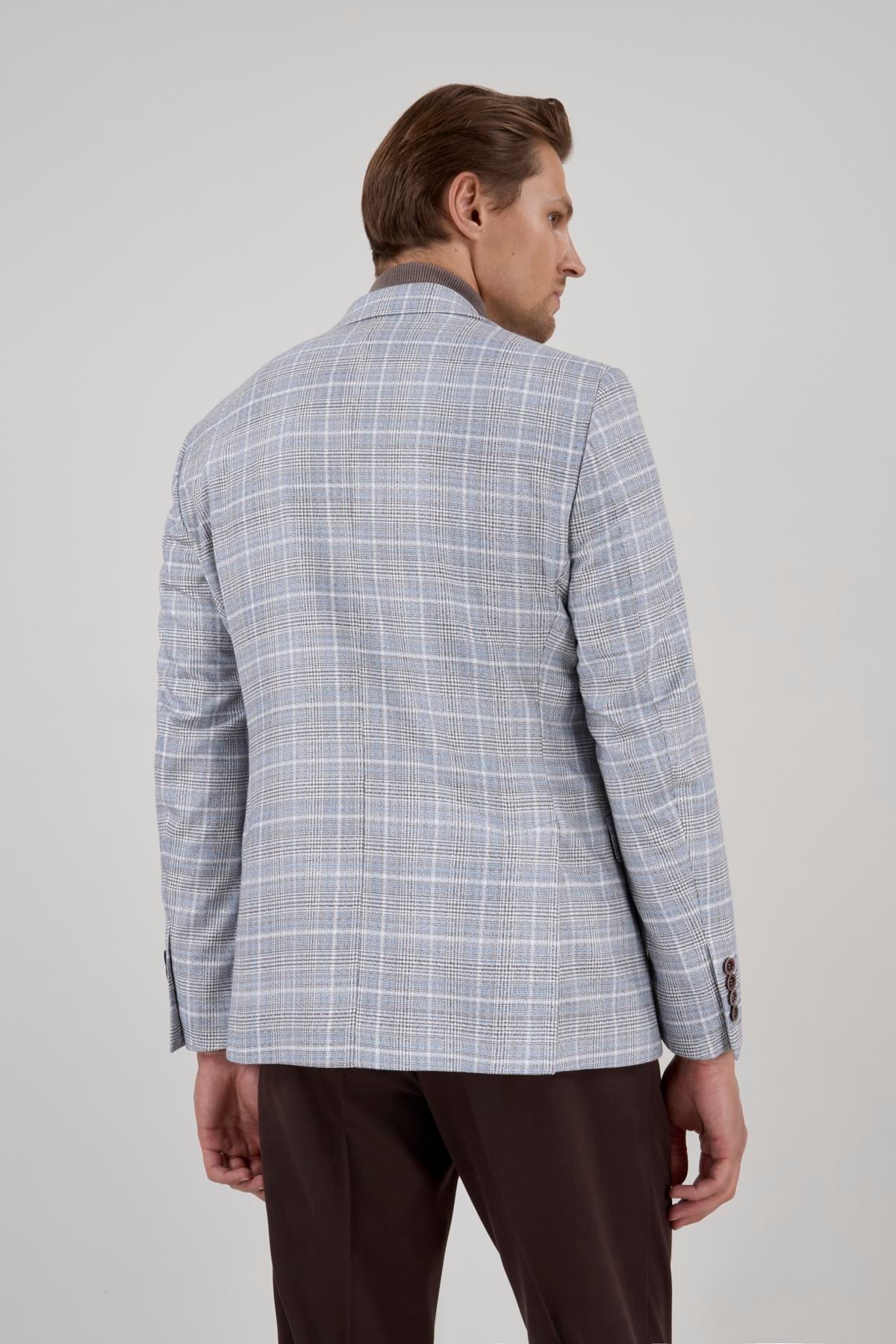 Erkek Slim Fit Mono Yaka Yarım Astar Açık Gri Ceket