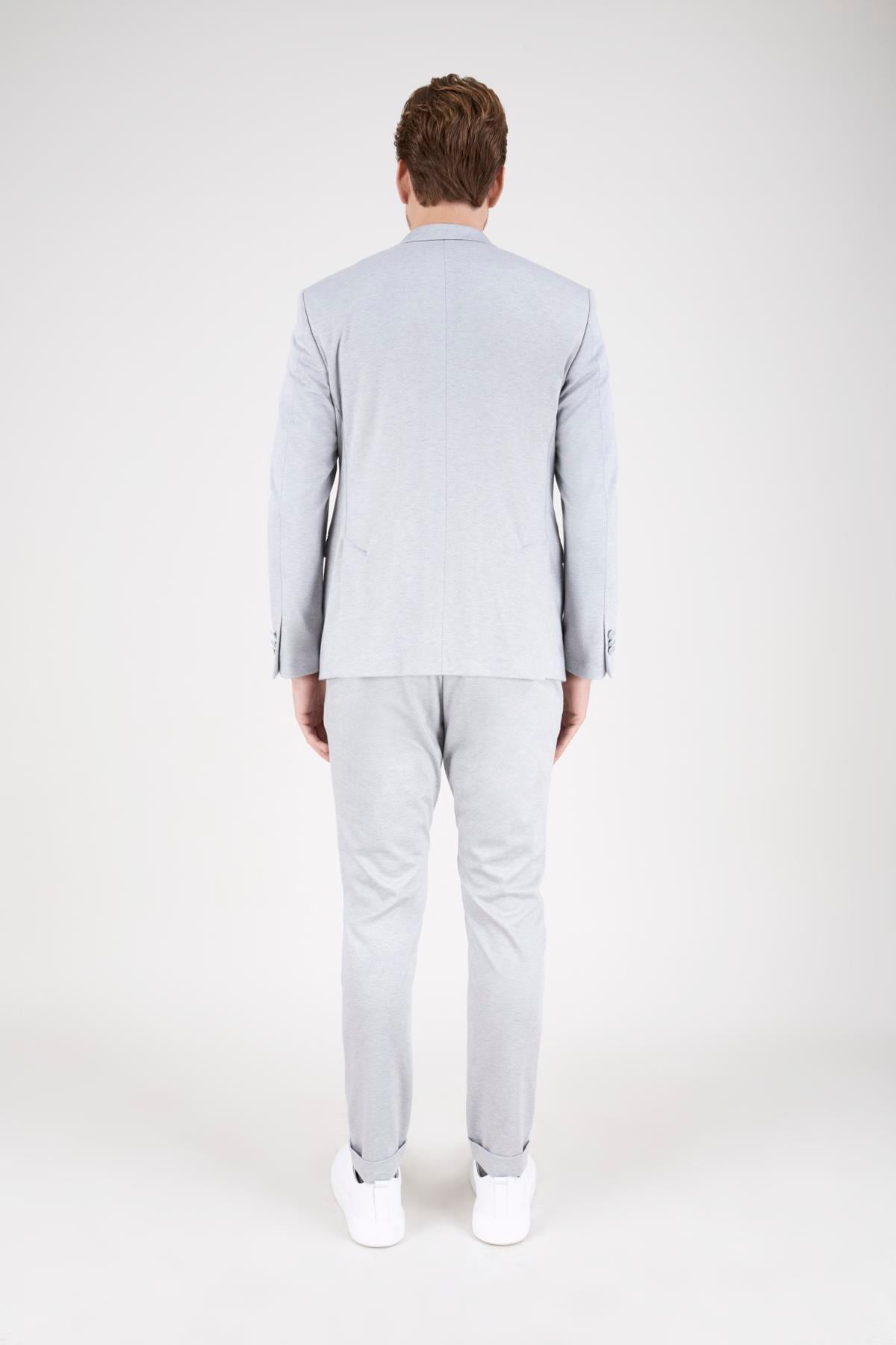 Erkek Slim Fit Mono Yaka Yarım Astar Açık Gri Takım Elbise