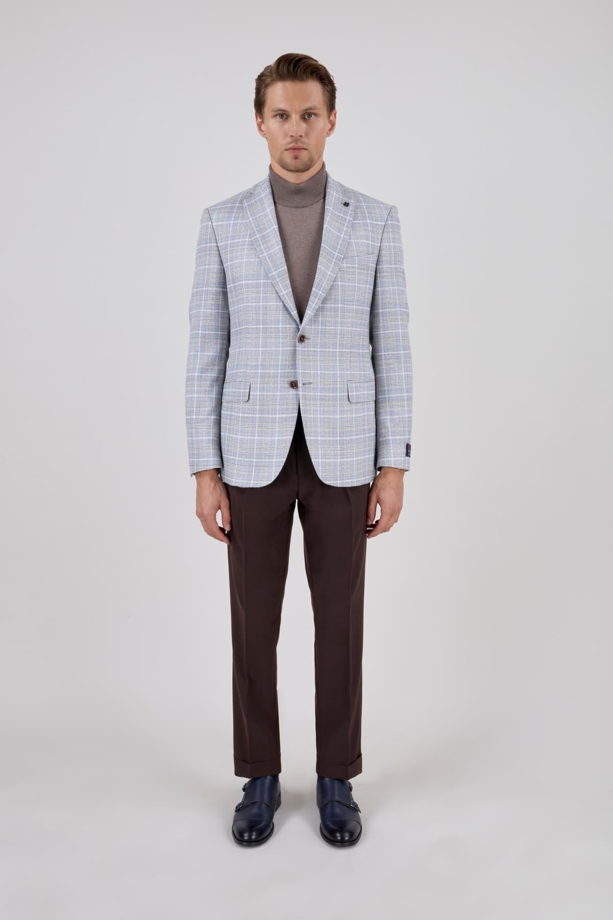 Erkek Slim Fit Mono Yaka Yarım Astar Açık Gri Ceket