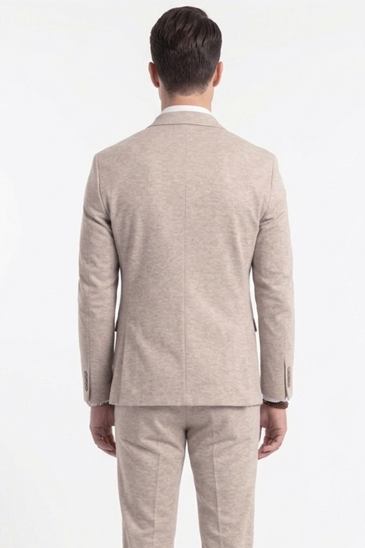 Erkek Slim Fit Mono Yaka Yarım Astar Açık Bej Takım Elbise