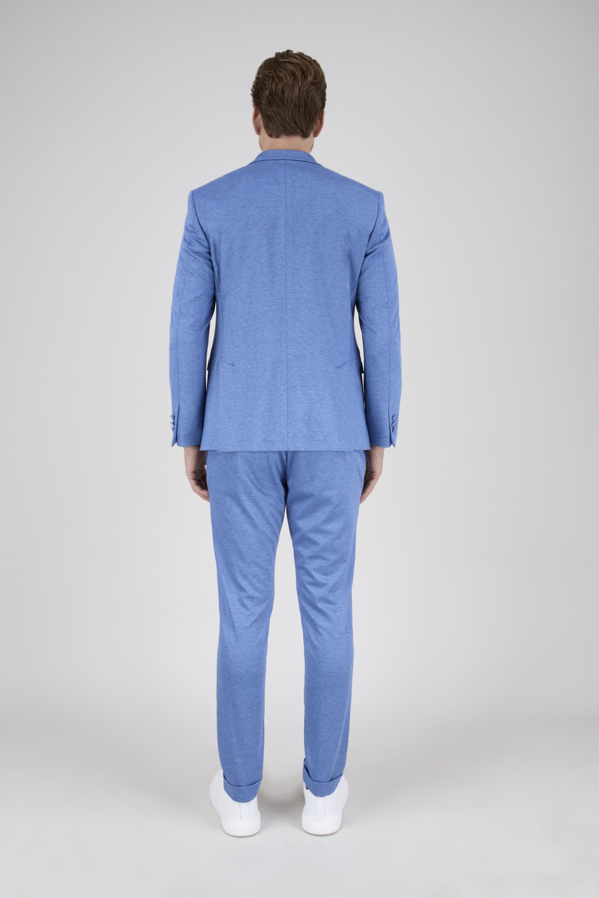 Erkek Slim Fit Mono Yaka Yarım Astar Açık Mavi Takım Elbise