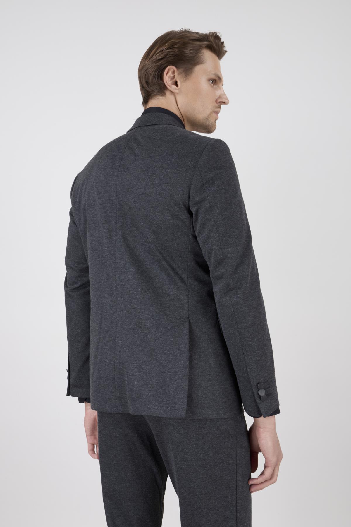 Erkek Slim Fit Mono Yaka Yarım Astar Antrasit Takım Elbise