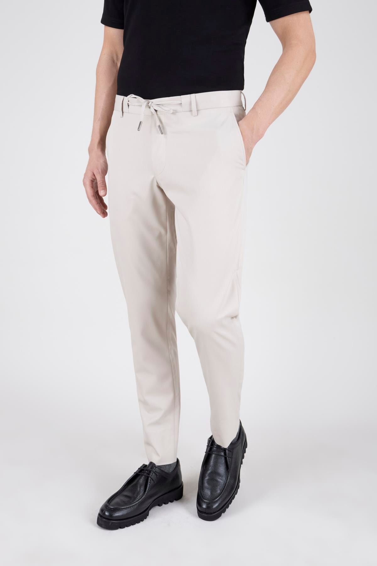 Erkek Slim Fit Mono Yaka Yarım Astar Bej Takım Elbise