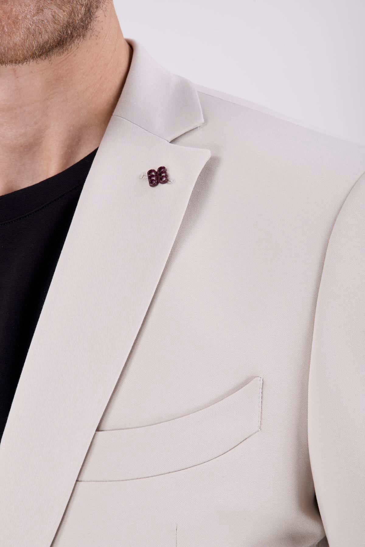 Erkek Slim Fit Mono Yaka Yarım Astar Bej Takım Elbise