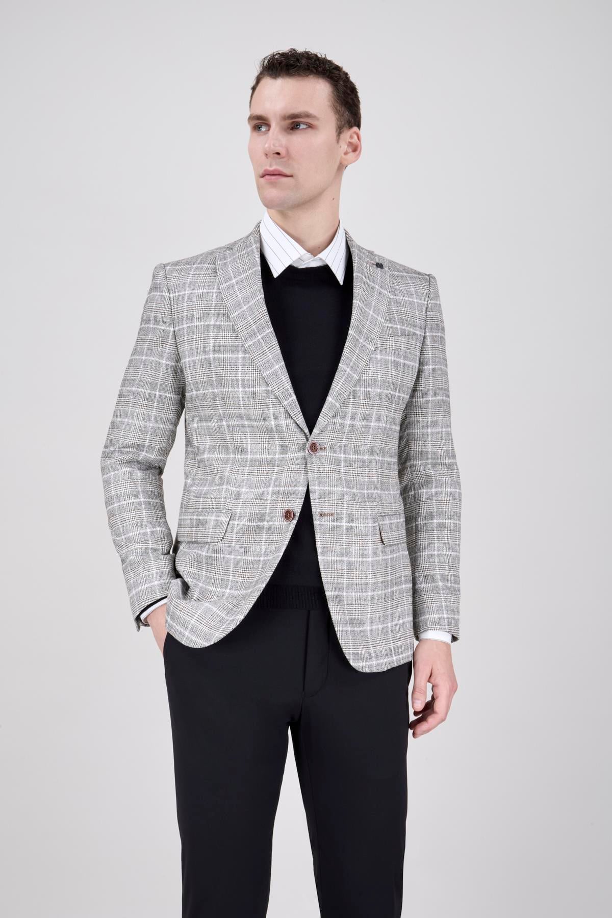 Erkek Slim Fit Mono Yaka Yarım Astar Koyu Bej Ceket