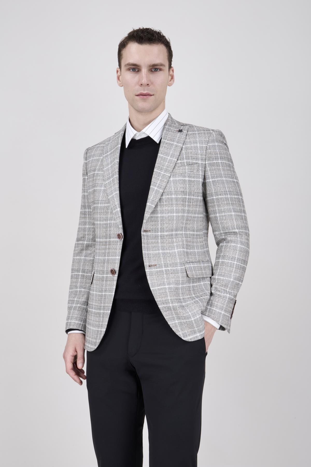 Erkek Slim Fit Mono Yaka Yarım Astar Koyu Bej Ceket