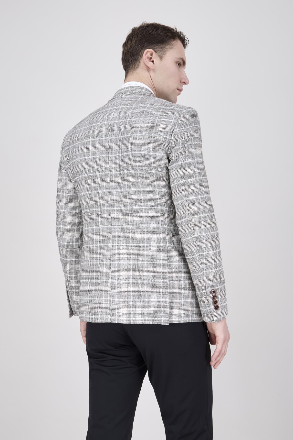 Erkek Slim Fit Mono Yaka Yarım Astar Koyu Bej Ceket