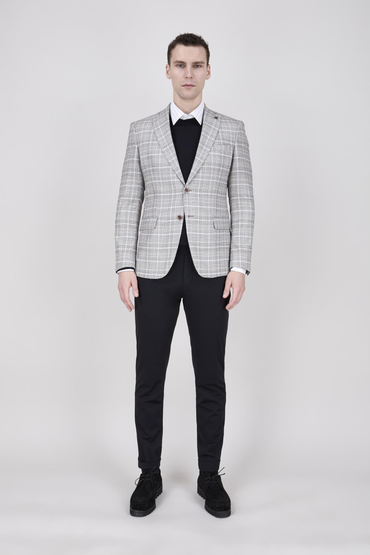 Erkek Slim Fit Mono Yaka Yarım Astar Koyu Bej Ceket