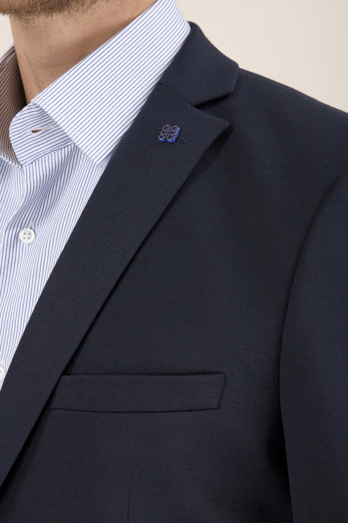 Erkek Slim Fit Mono Yaka Yarım Astar Lacivert Takım Elbise