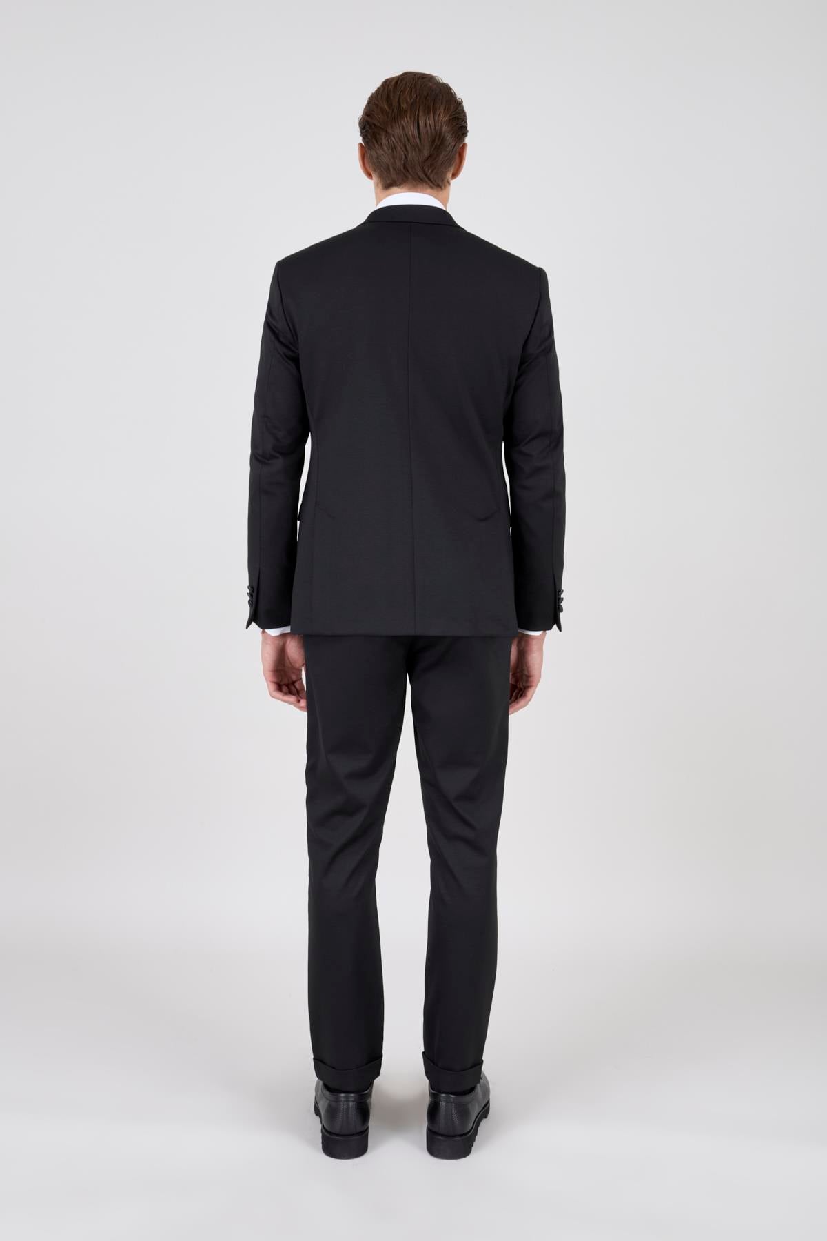 Erkek Slim Fit Mono Yaka Yarım Astar Siyah Takım Elbise