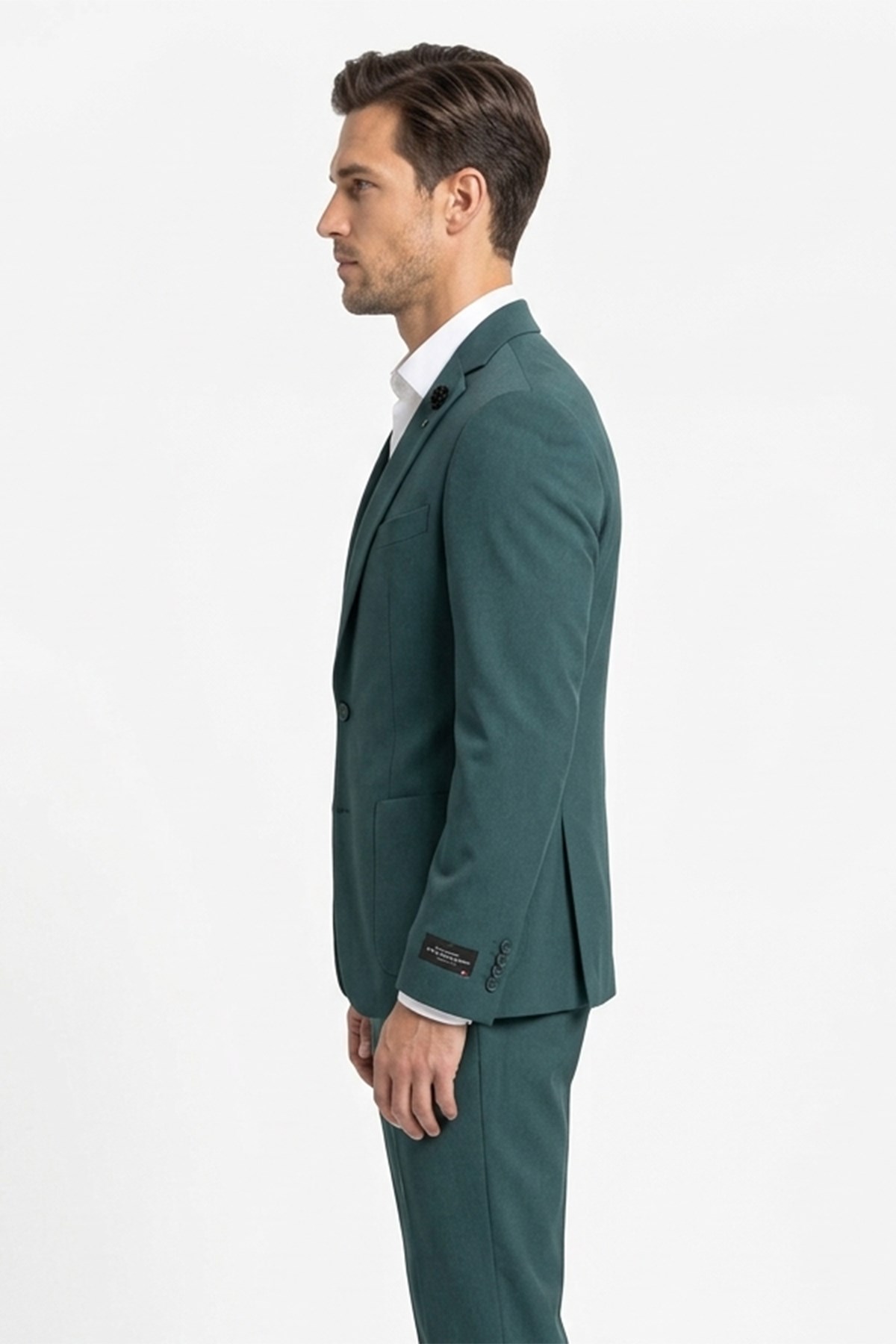 Erkek Slim Fit Mono Yaka Yarım Astar Yeşil Takım Elbise
