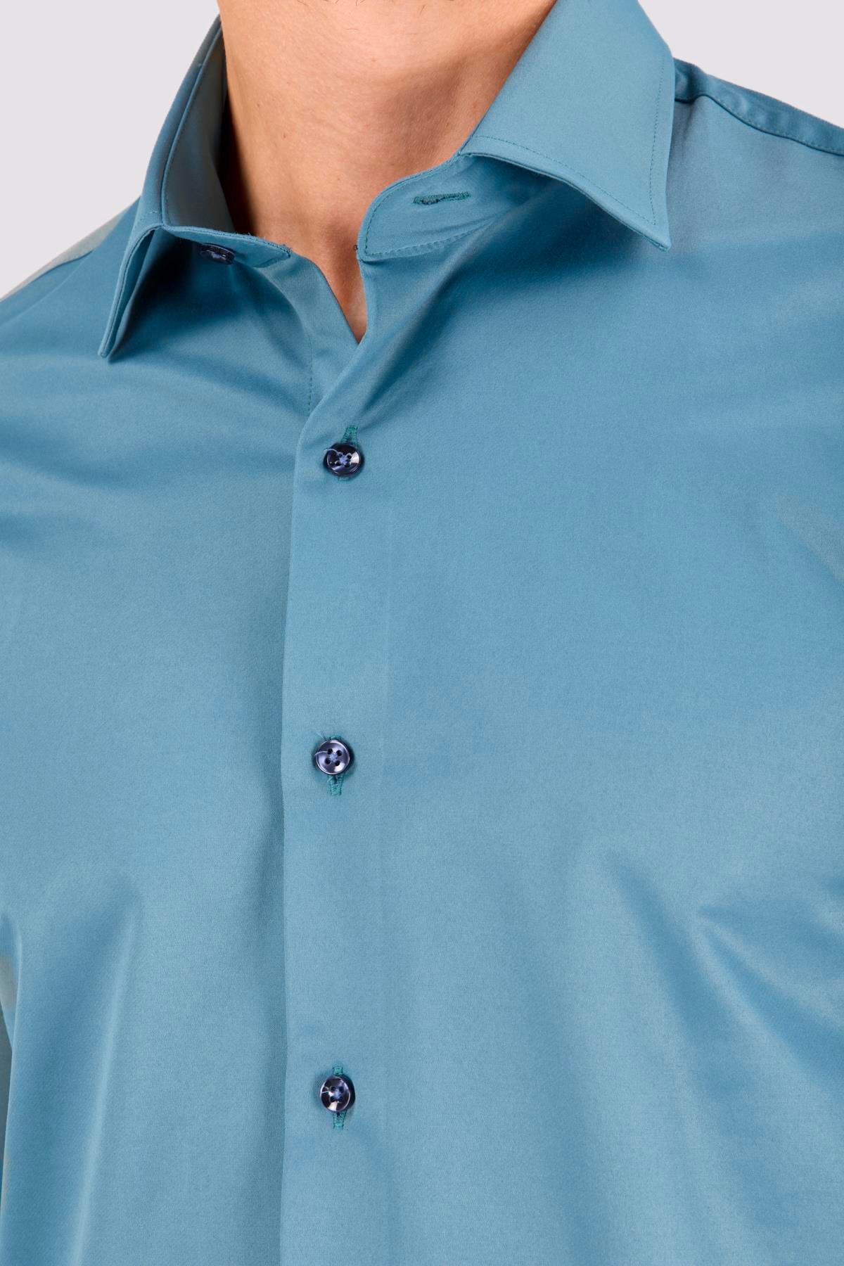 Erkek Slim Fit Petrol Gömlek